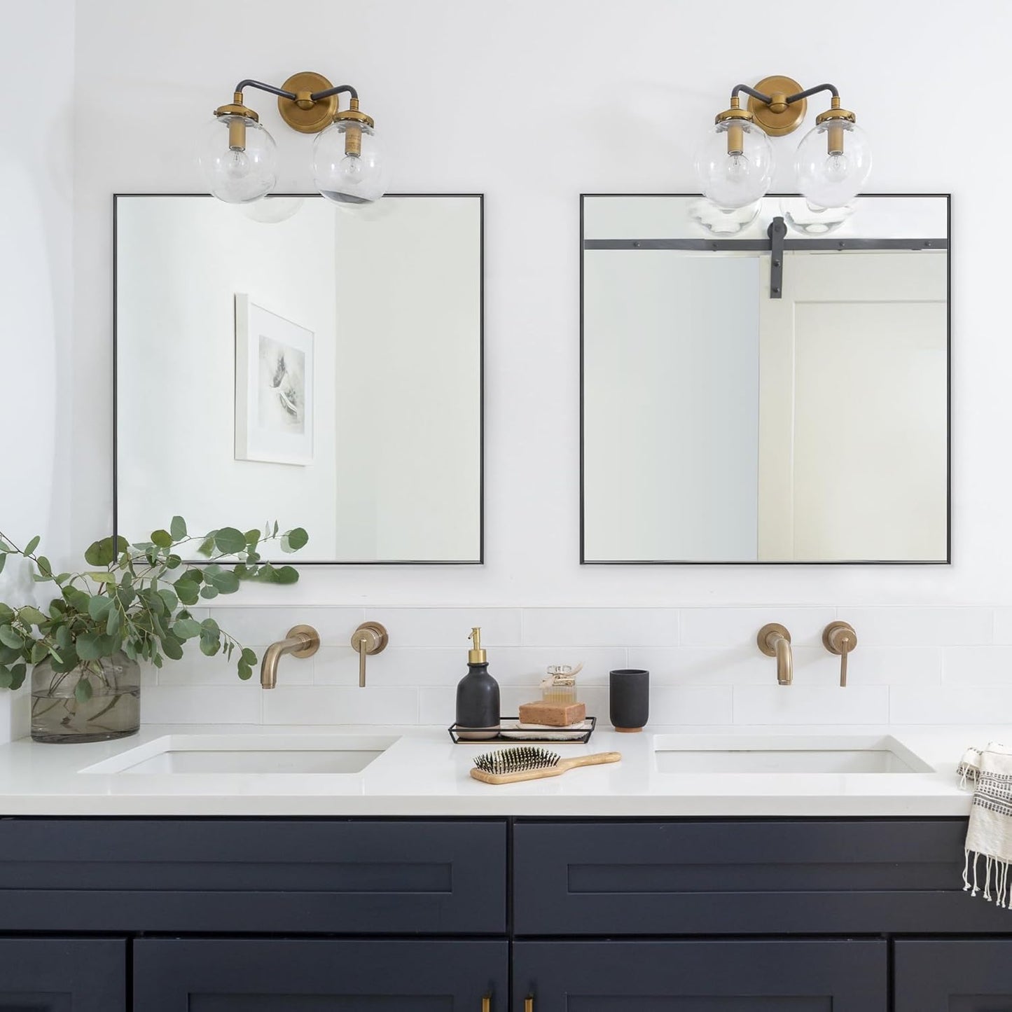 30x30 Inch Black Bathroom Mirror for Wall, Aluminum Frame Rectangle Rectangular Vanity Mirror, Modern Large for Bedroom, Living Room, Horizontal or Vertical