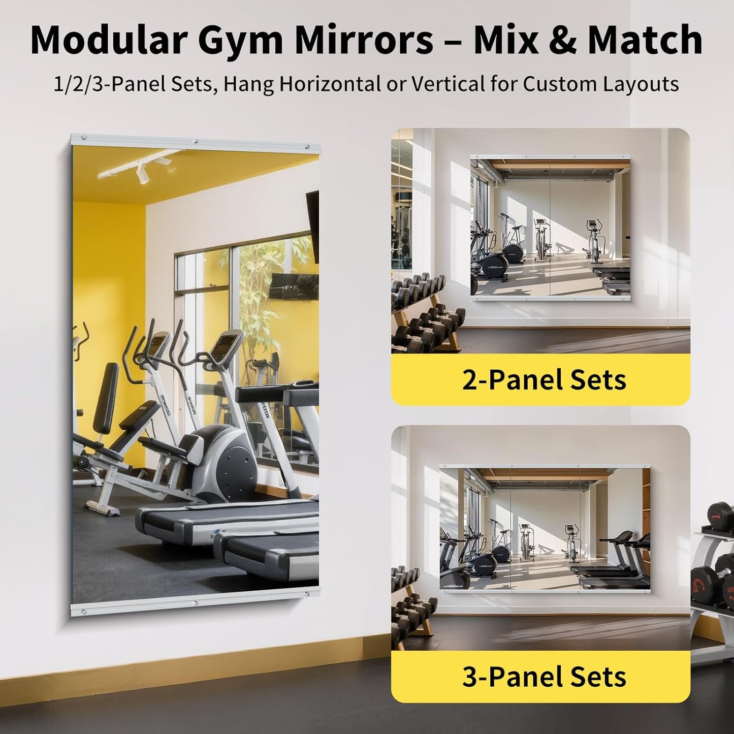 Home Gym Mirror - 55x30 Inch, 1PCS Frameless Tempered Glass Full Body Mirror for Wall Mount - Ideal for Yoga, Workout, Bedroom, Dance Studio (Silver)