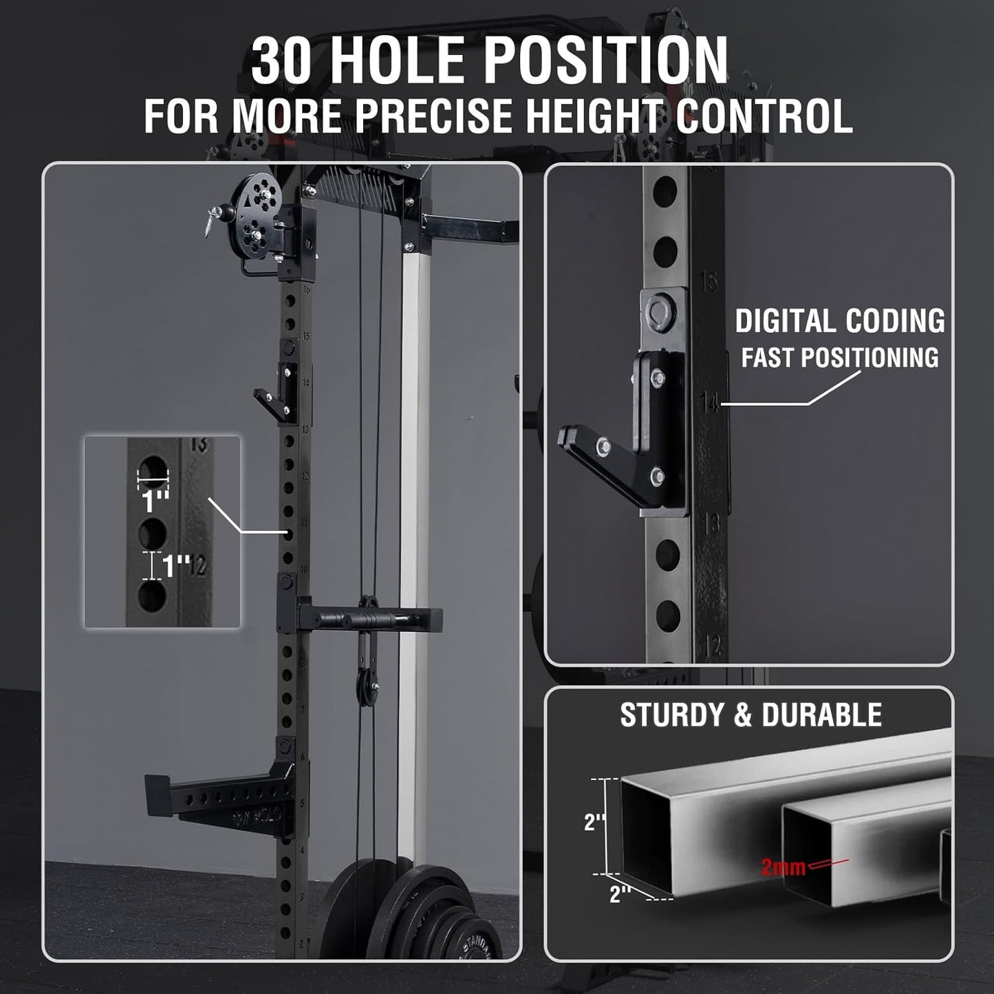 Mikolo Power Cage, 2000LB Power Rack with Independent Dual Pulley System, Multi-Function Home Gym Workout Machine for Cable Crossover