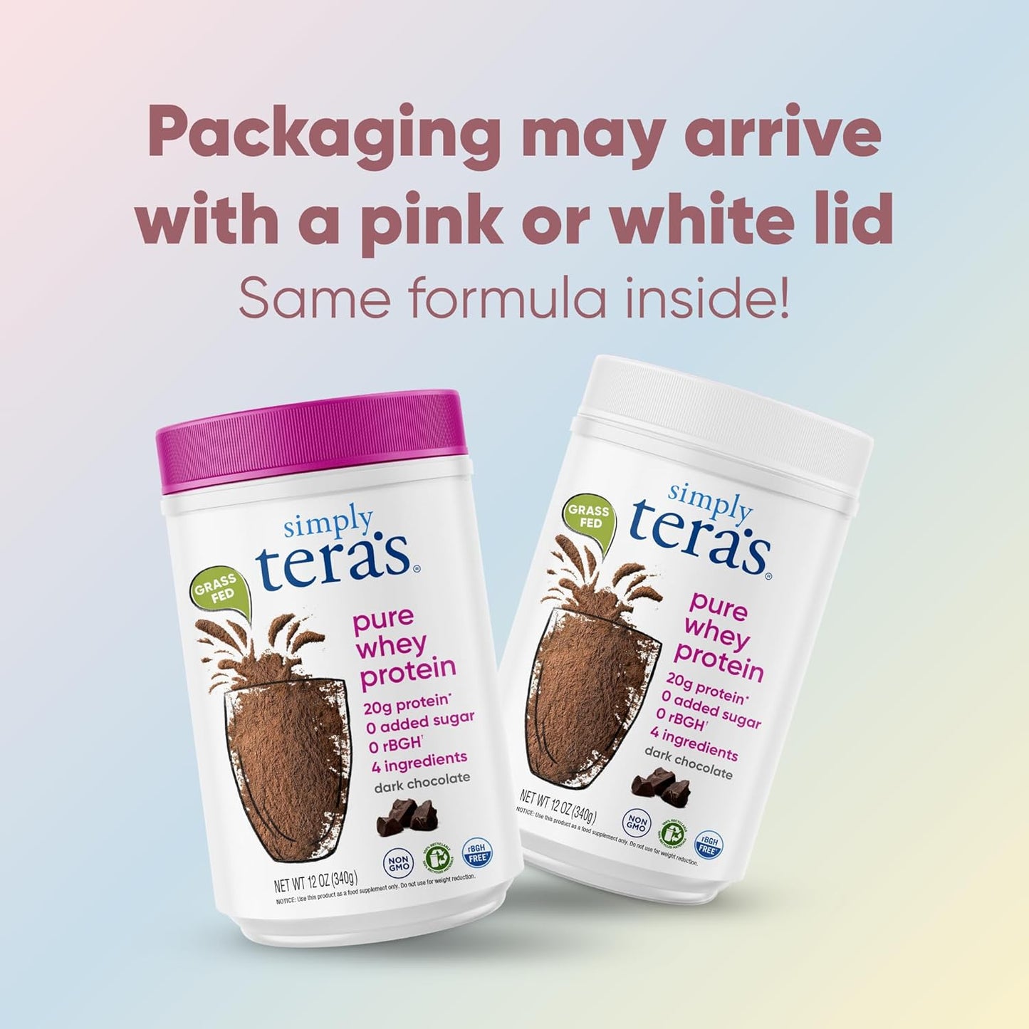 simply tera's Pure Whey Protein Powder - Dark Chocolate Clean Protein Powder, Grass Fed Whey Protein Powder Without Artificial Sweeteners, Clean Label, Non-GMO, Kosher, rBGH-Free - 24 Oz