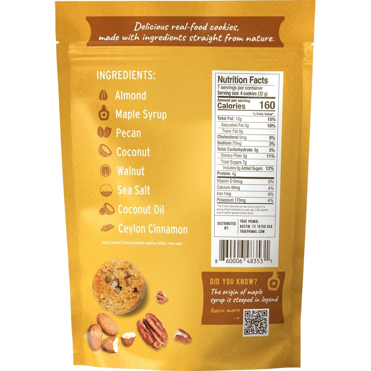 Ona Maple Pecan Cookies 4-pack, Ready to eat, Gluten free, Grain free, Dairy free, Paleo, Vegan, Made with Maple Syrup