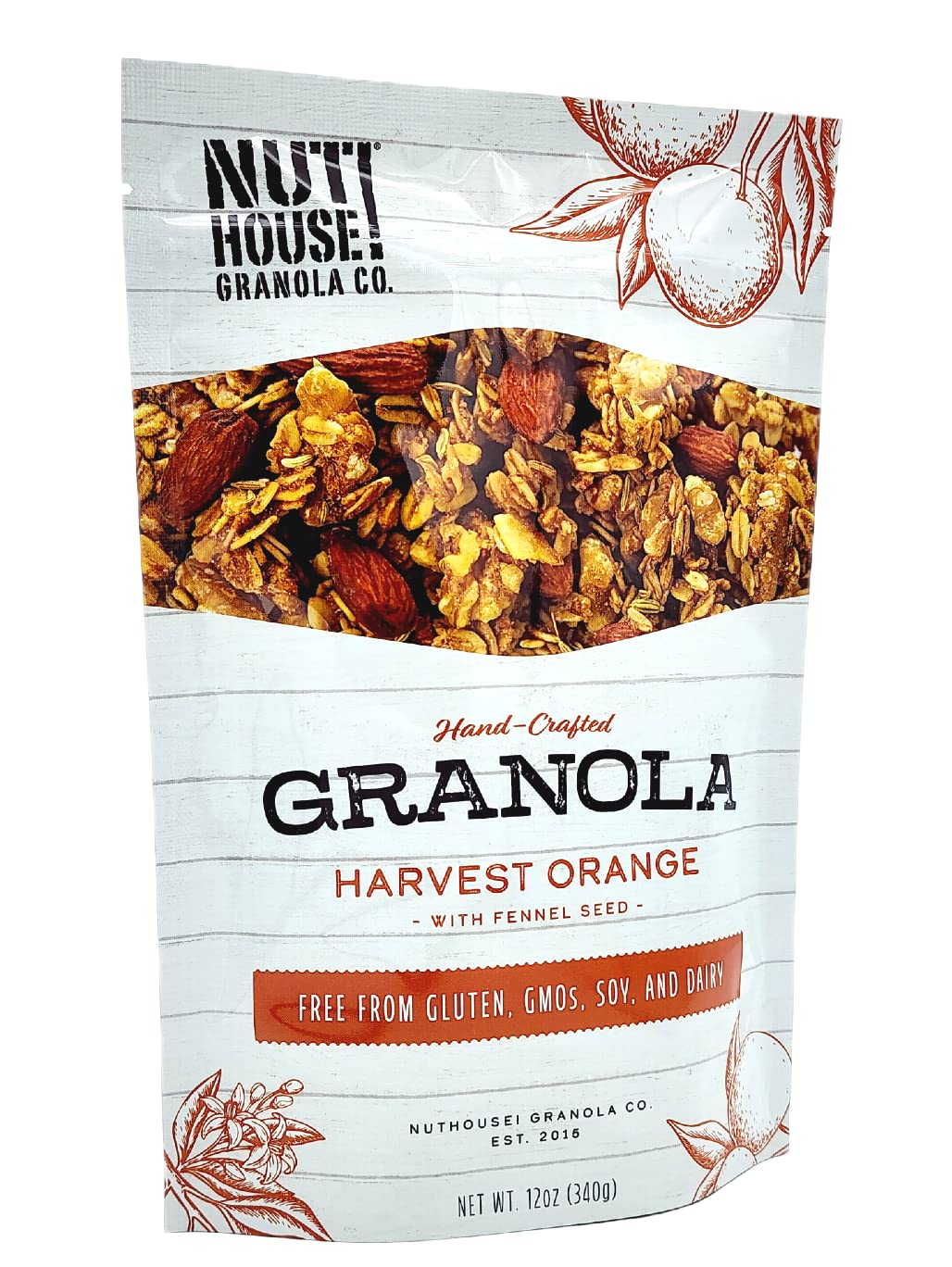 NutHouse! Granola Company - Premium Harvest Orange Granola | Certified Gluten-Free, Non-GMO, Kosher | Vegan, Soy-Free | 12 oz. Bag (1-Pack)