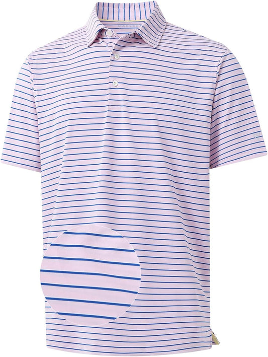 M MAELREG Golf Shirts for Men Moisture Wicking Striped Polo Performance Dry Fit Business Sports Mens Polo Shirts Short Sleeve
