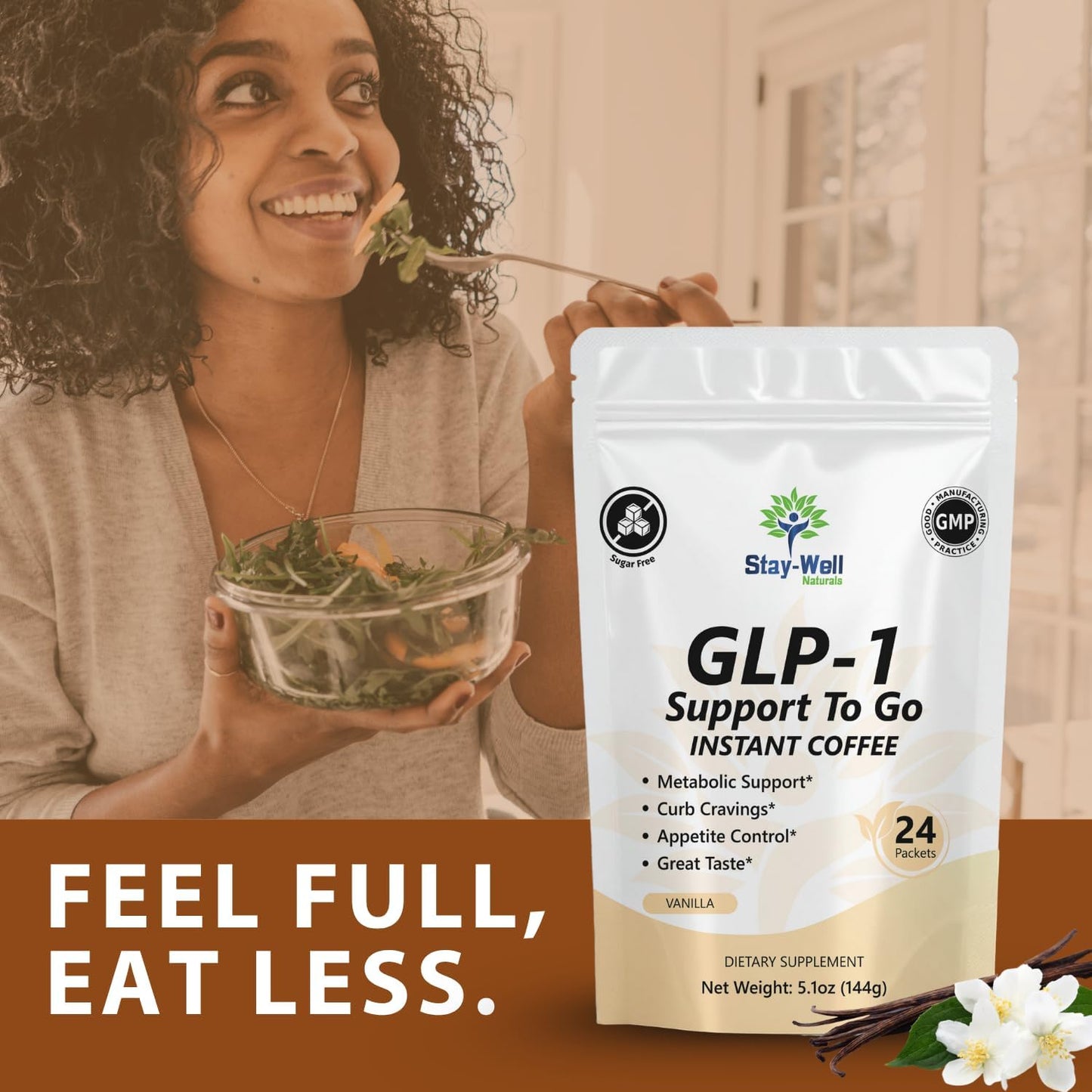 Slim Coffee GLP-1 Supplement | GLP 1 Booster to Control Appetite and Cravings | Great Tasting Metabolic Support - Coffee Bean Extract, Green Tea, Yerba Mate (Vanilla)