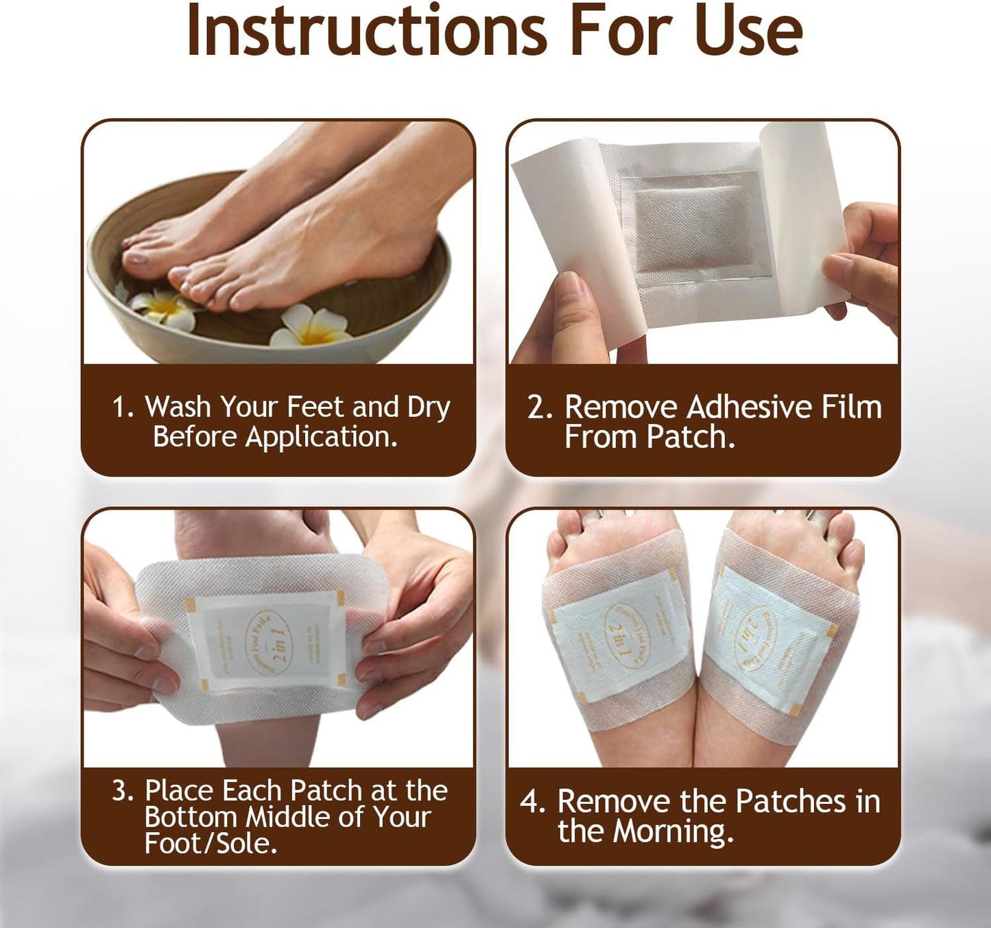 2 in 1 Foot Pads, 24Pads Bamboo Vinegar Coconut Shell Powder Feet Pads with ''Stay in Place'' Bigger Adhesive Sheet