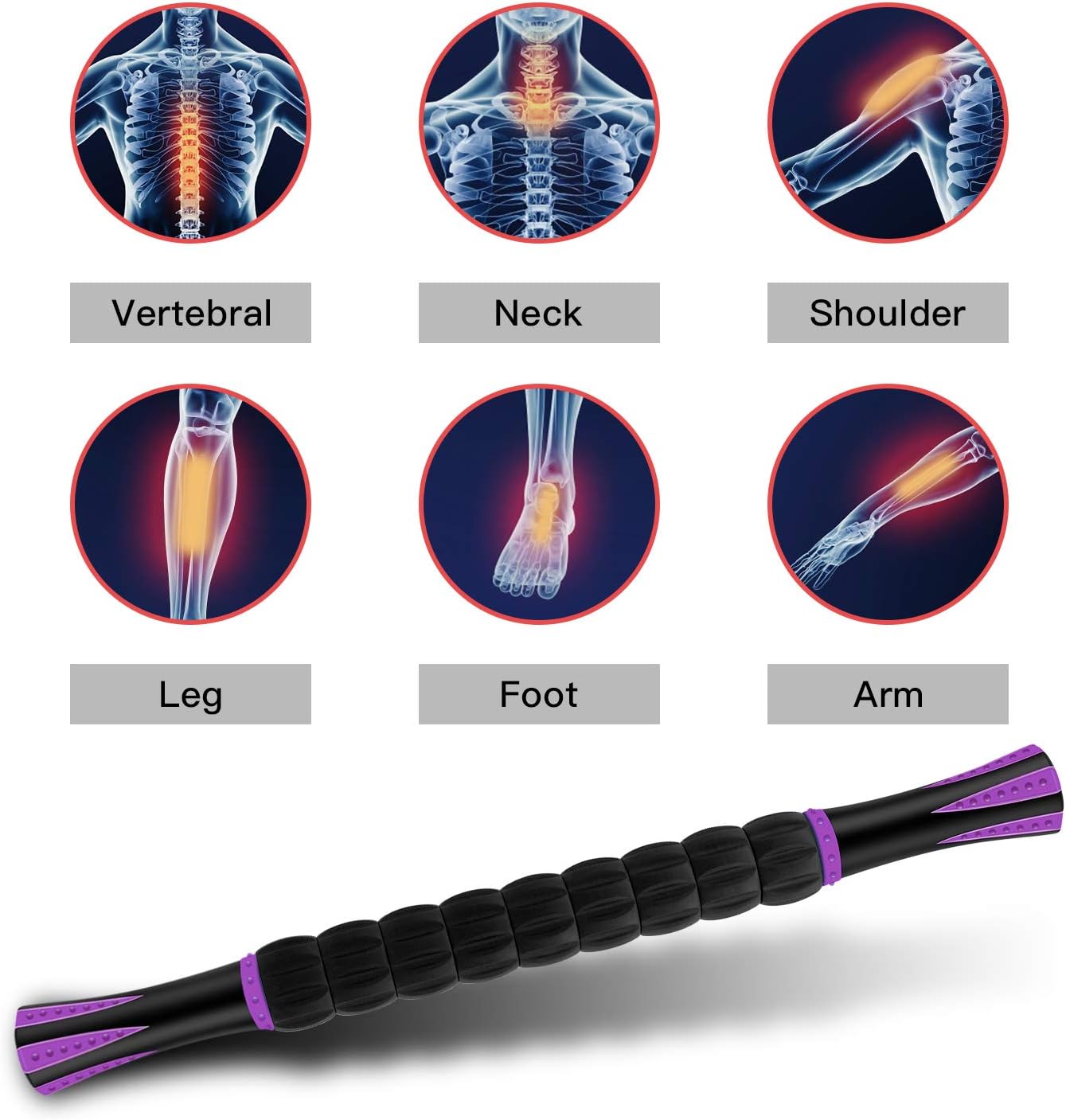 Muscle Roller Massage Roller Stick for Athletes, Help Reducing Muscle Soreness Cramping Tightness Leg Arms Back Calves Muscle Massager（Purple Black- 18 inch）