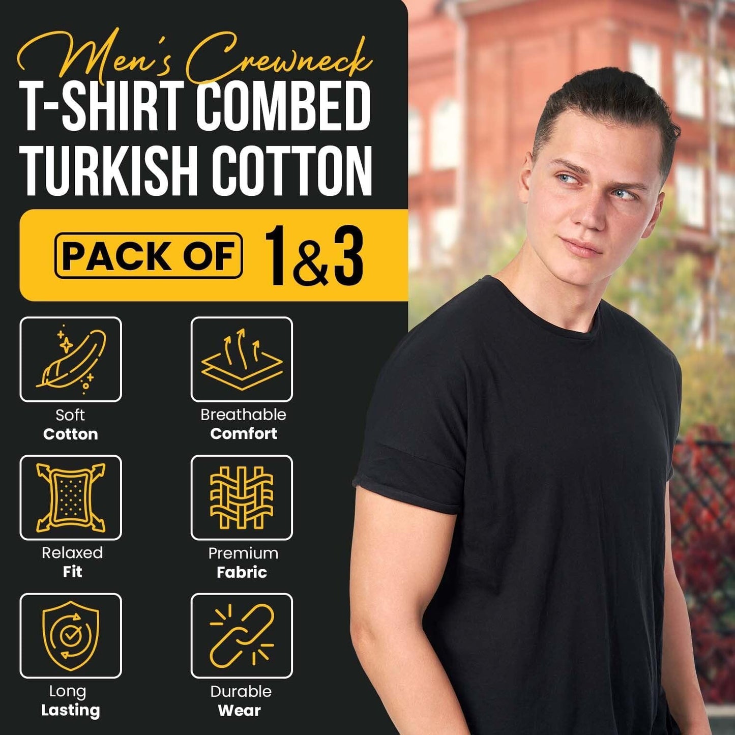 Men's Short Sleeve Crewneck T-Shirt 100% Cotton - Classic Colors - Breathable Mesh Fabric - Ideal for Sports & Everyday Wear