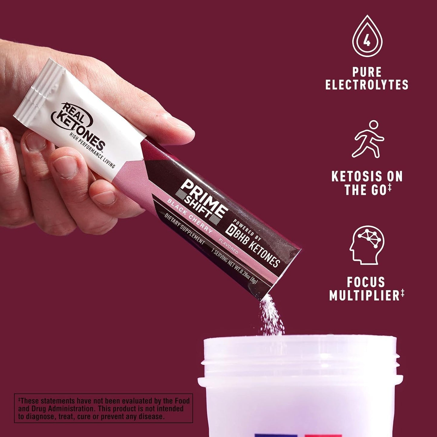 Real Ketones BHB Exogenous Ketones Drink Mix Packets Keto Electrolytes Powder Packets No Sugar with 4 Main Fasting Electrolytes Plus Hydrating Patented Keto BHB - 30 Count Black Cherry