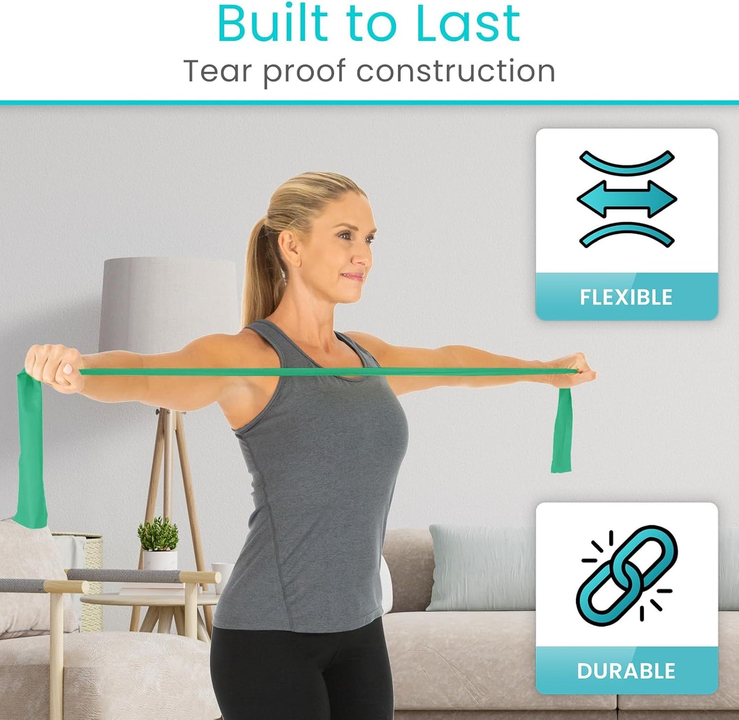 Vive Professional Resistance Bands - 25 Yard Non-Latex Roll for Physical Therapy, Lower and Upper Body Exercise Workout - Straight Elastic for Strength Training, Rehabilitation, Women, Men