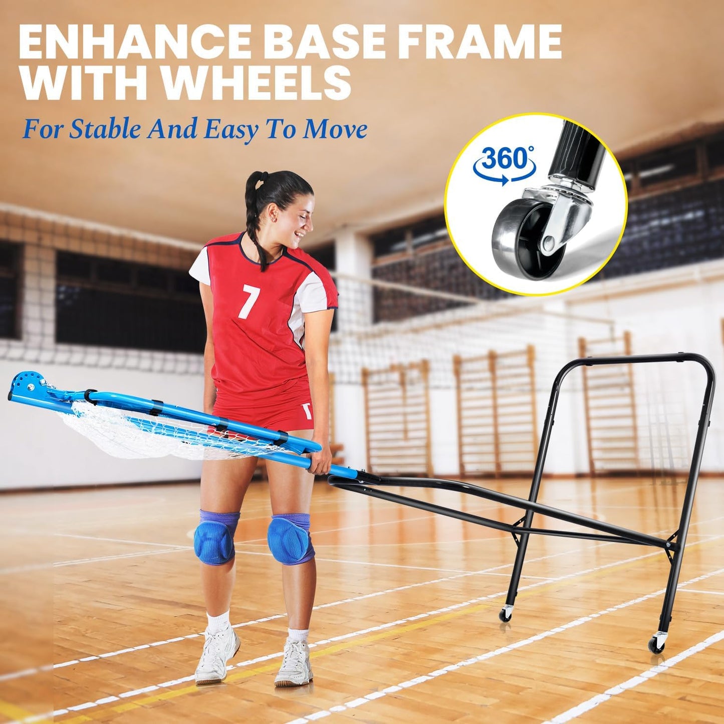 Volleyball Setter Training Net，Height & Angle Adjustable Volley Ball Training Equipment with Steel Frame，Stable Base for Indoor and Outdoor，Volleyball Spike Trainer for Setting,Serving,Spiking