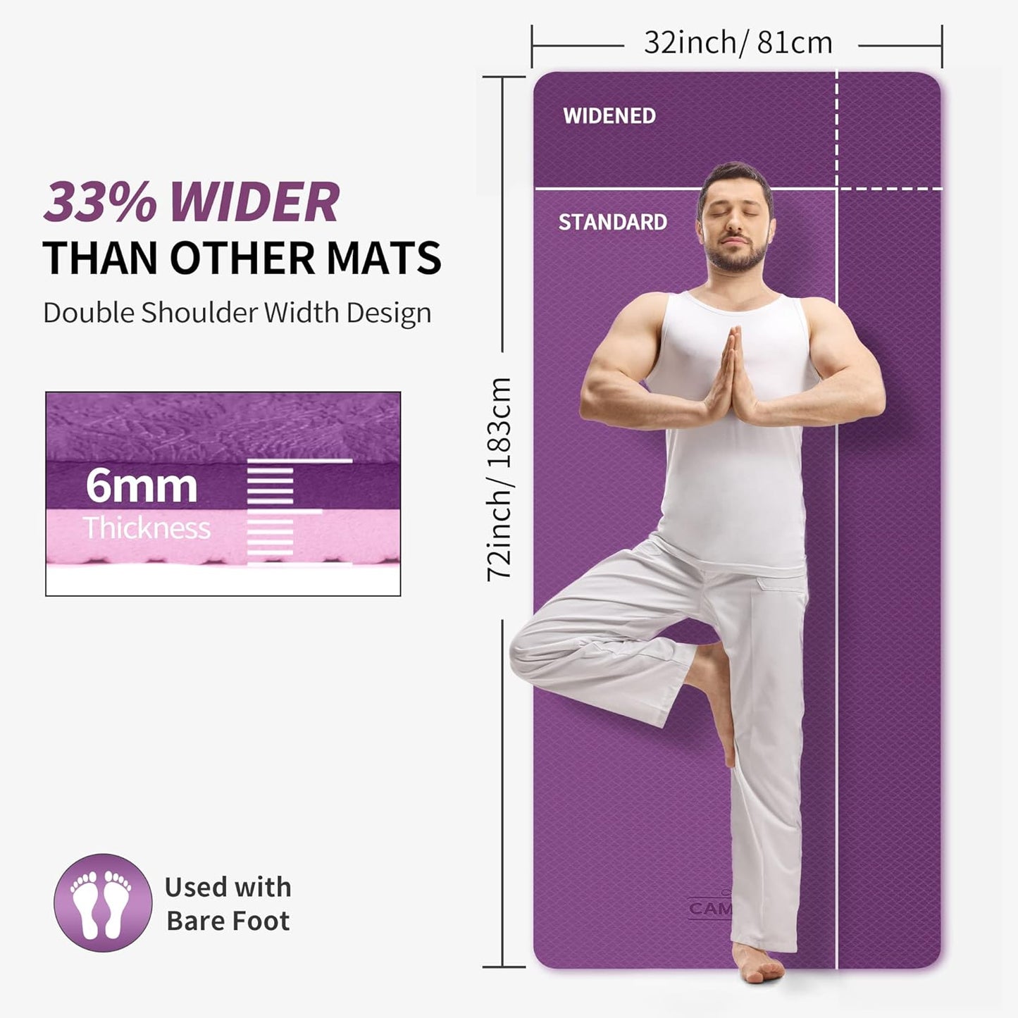 CAMBIVO Extra Wide Yoga Mat for Women and Men (72"/84"x 32"x 1/4") TPE Workout Mat, Non-slip Large Exercise Fitness Mat for Yoga, Pilates, Workout