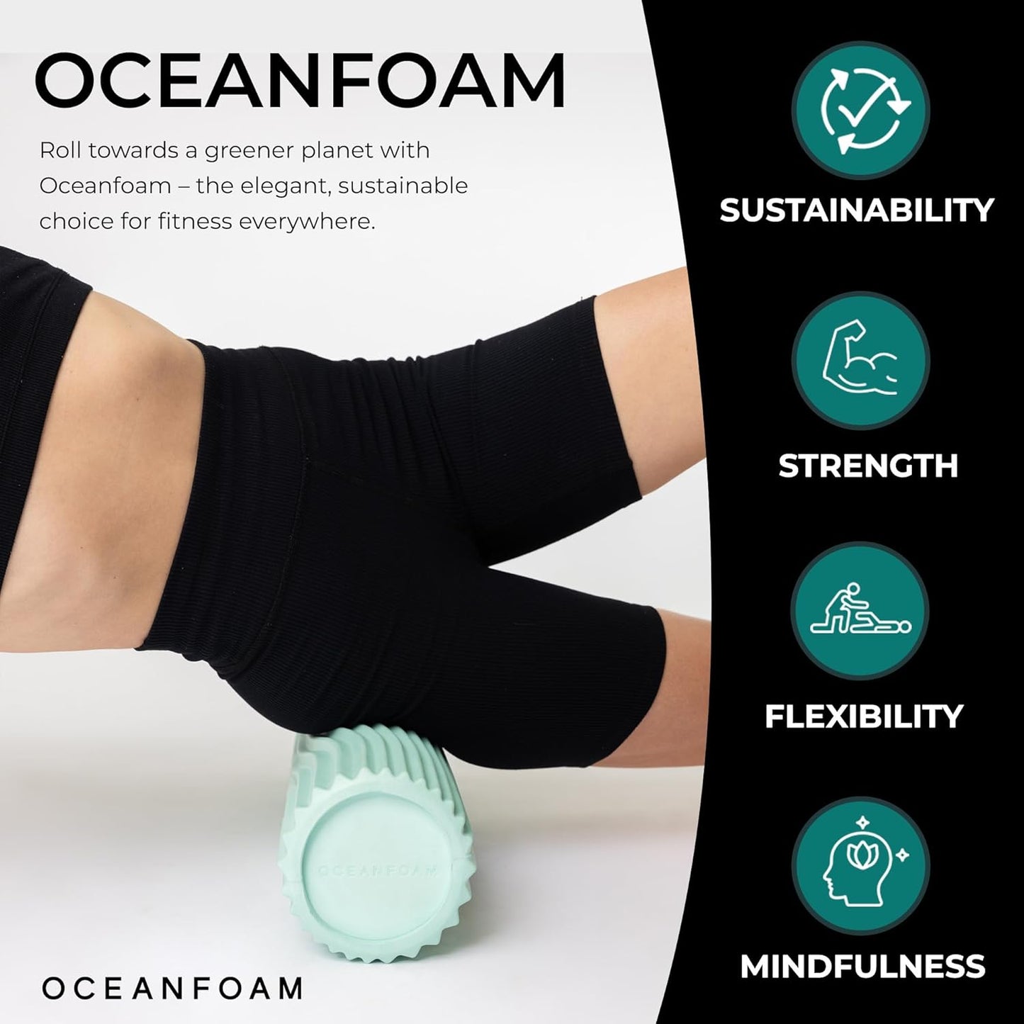 Oceanfoam Tidal Roller - Seafoam - Muscle Massage Foam Roller for Back Pain & Stretching - Firm and Ergonomic Wide Wave Textured - Yoga, Athletics, & Wellness - Full Size, 20" x 5"