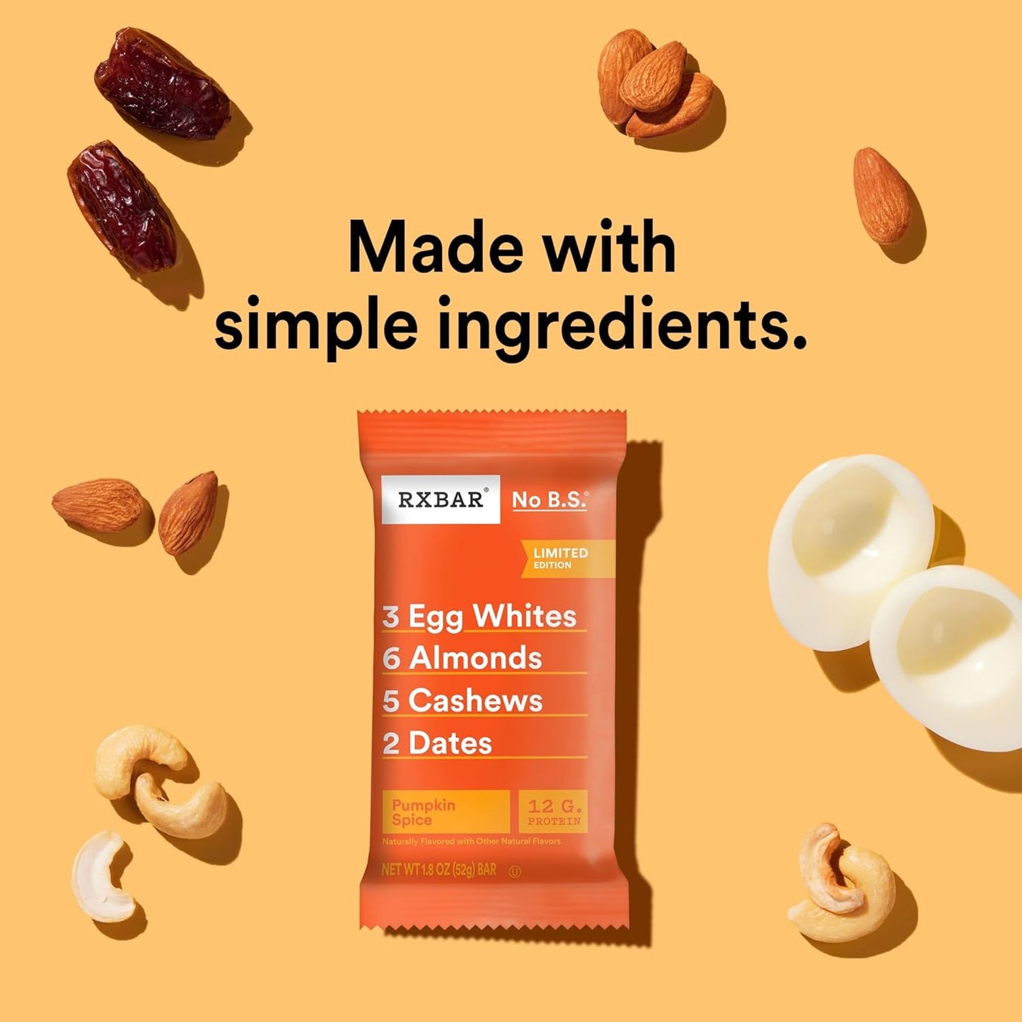 RXBAR Protein Bars, Protein Snack, Snack Bars, Pumpkin Spice, 22oz Box (12 Bars)