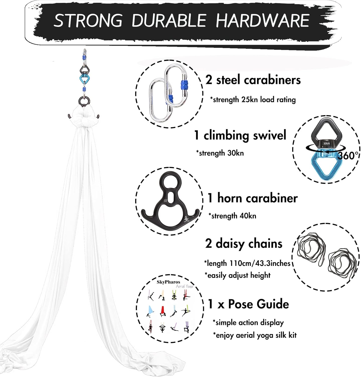 Aerial Silks Yoga Swing Set - 9/11 Yards Aerial Yoga Hammock Kit Anti-Gravity Flying for Fitness, Low/Non Stretch Nylon Tricot Fabric Hardware Included for Dance