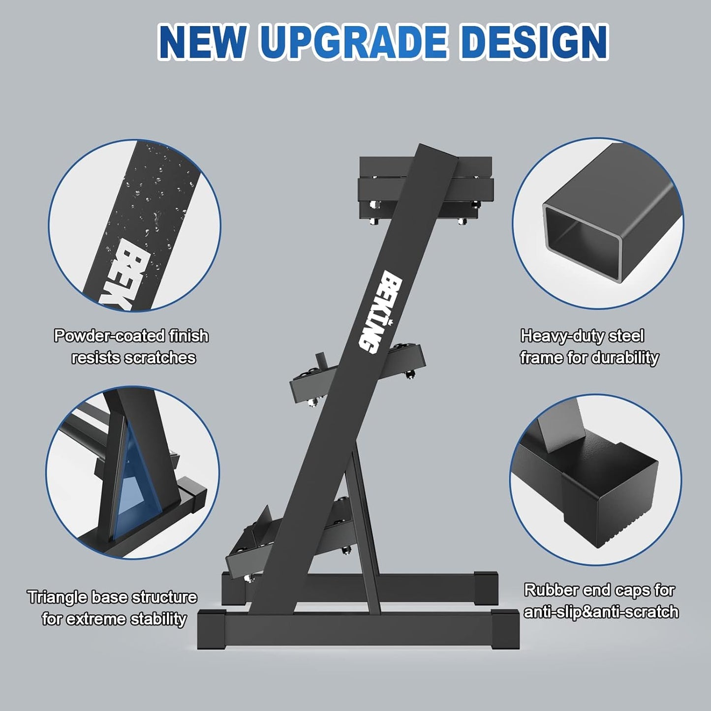 BEKING Dumbbell Rack, 3 Tier Weight Storage Rack for Dumbbells, Kettlebells, Multilevel Free Weight Organizer Stand for Home Gym Fitness, 1000-Pound Capacity