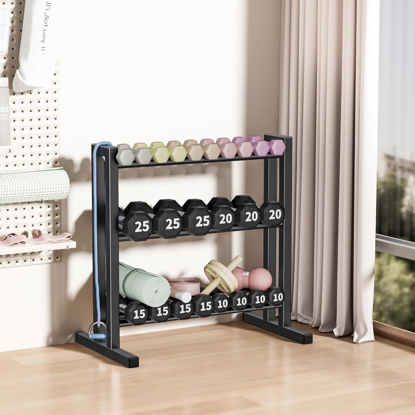 31Inch Dumbbell Rack Only - 450LB Capacity Weight Rack, 3-Tier Heavy Duty Dumbbell Stand Kettlebell Rack For Dumbbells, Kettlebells, Home Gym.