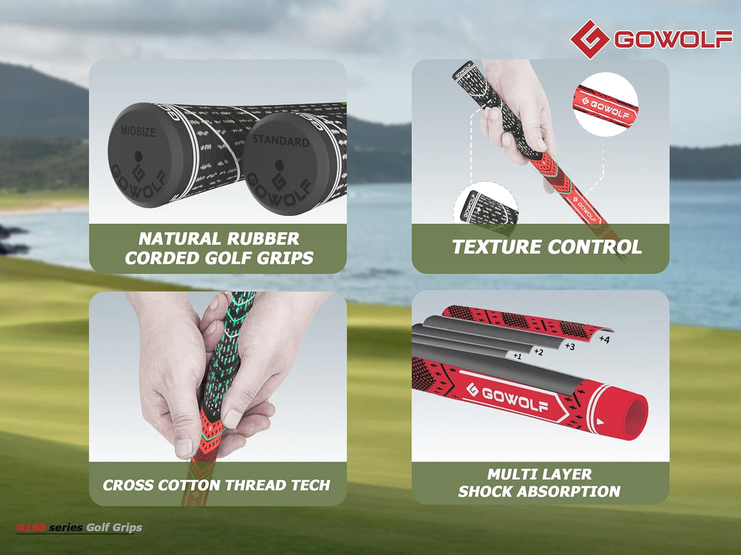 Gowolf Golf Grip Cord Rubber Multi-compound Golf Driver Irons Club Choose 13 Grips with 15pcs Tapes Or Full Kit choose one