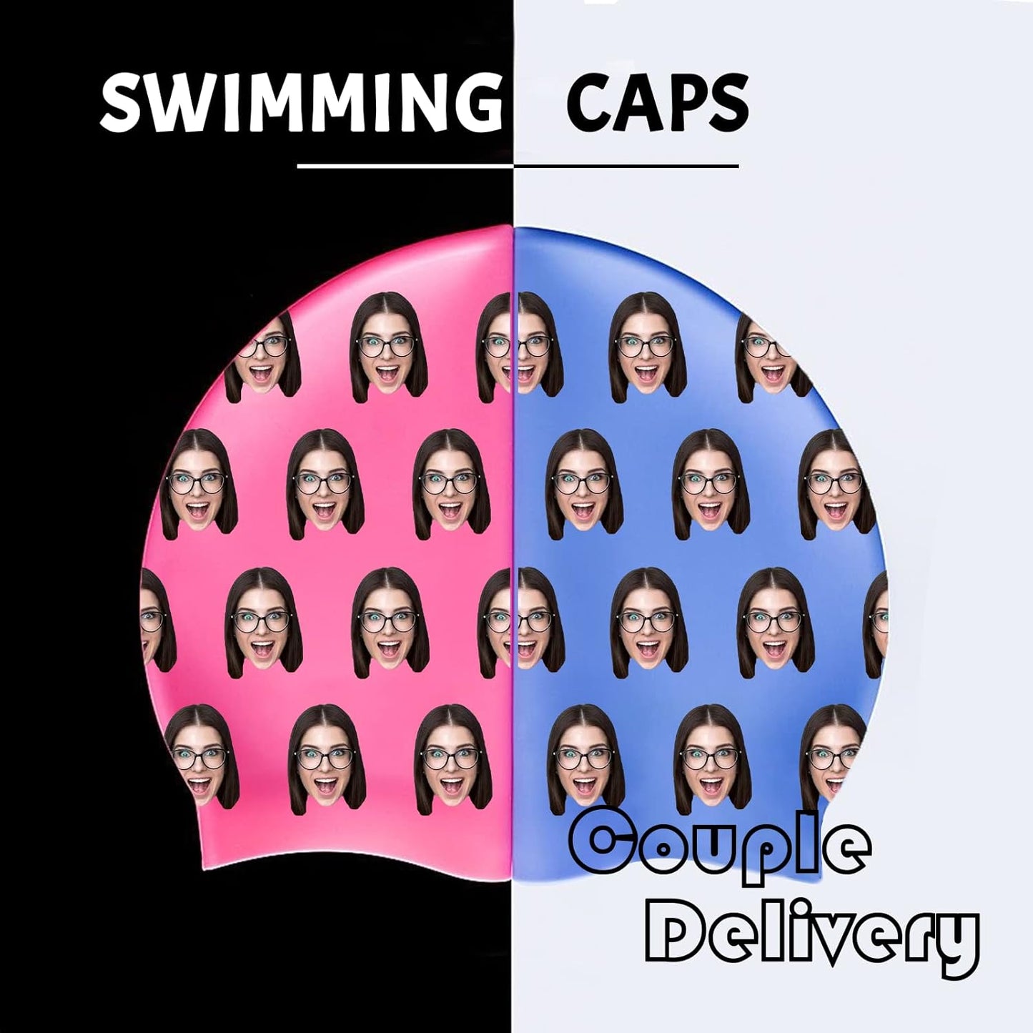 Custom Swim Cap with Photo Personalized Silicone Swim Cap for Men and Women Swimming Customized Swimmers Cap for Short and Medium Length Hair