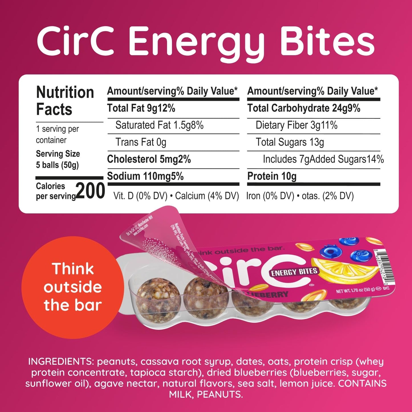 CirC Energy Bites - 12 Pack Lemon Blueberry Gluten Free Protein Balls - 10g Protein, Whole Grains, Nuts & Fruit - Portable Healthy Snacks for Adults & Kids, 5 Piece Resealable Packs