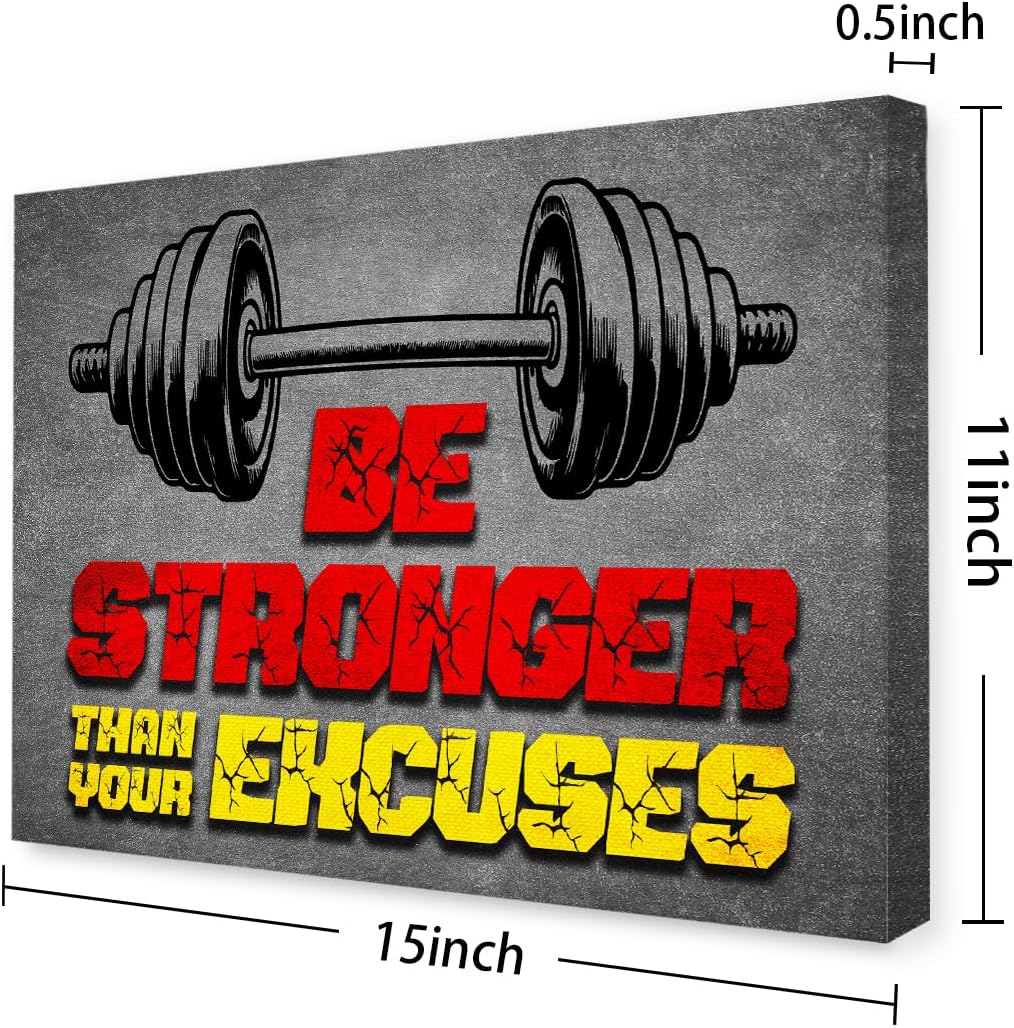 Gym Quotes Wall Art,Inspirational Workout Wall Decor,Be Stronger Than Your Excuses Canvas Wall Art for Home Gym Exercise Fitness Room
