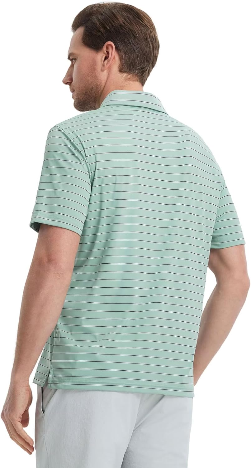 M MAELREG Mens Striped Golf Shirts Short Sleeve Silk-Like Touch Water-Resistant Breathable Soft Collared Polo Shirts for Men