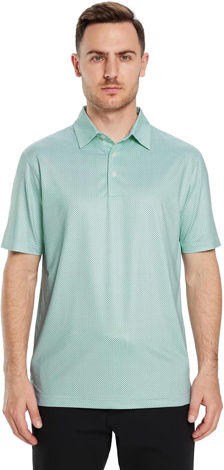 Men's Golf Polo Shirts Short Sleeve Striped Performance Moisture Wicking Dry Fit Golf Shirts for Men