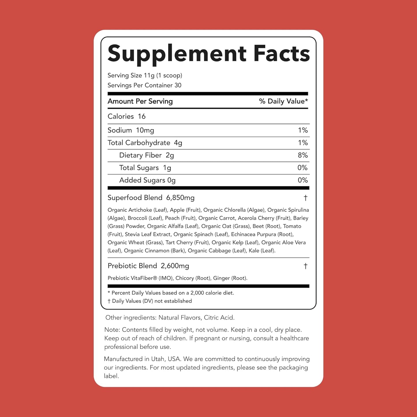 Clean Simple Eats Super Greens Powder, Naturally Flavored Greens Powder with Chlorella, Spirulina, Superfoods & Prebiotic Fiber, No Artificial Ingredients, Gluten Free, Peachy Greens Flavor, 30 Srvgs