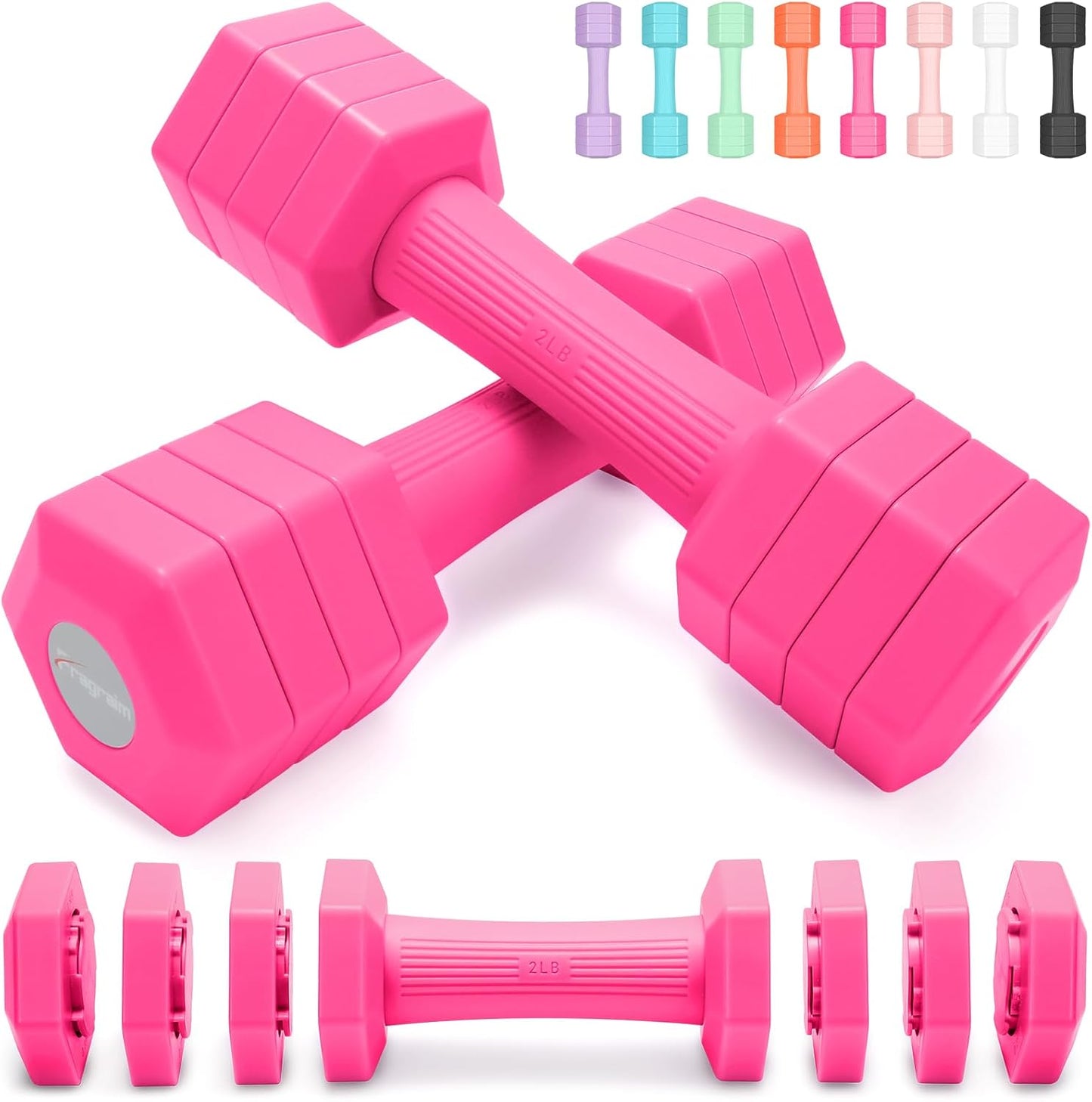 Adjustable Dumbbells Set, 4 in 1 Hand Weights Set for Women Men 10 LB/ 12 LB Dumbbell Pair Each 2lbs 3lbs 4lbs 5lbs Weights Dumbbells Set with TPU Soft Rubber Handle for Home Gym Exercise Fitness
