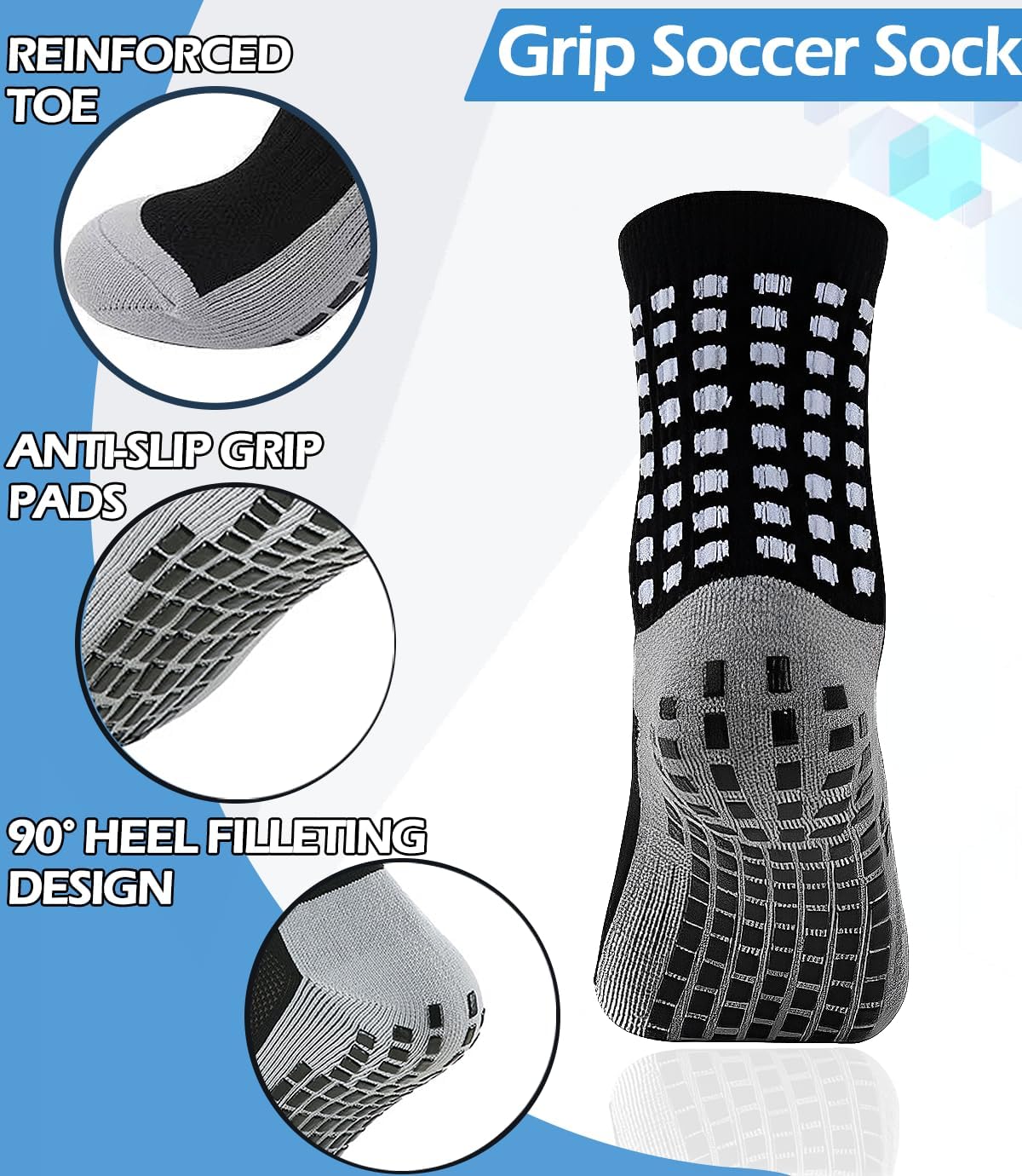 1 Pair Men's Grip Soccer Socks and 1 Pair Shin Guard Sleeves,1 Pair Sleeves with Optimized lnsert Pocket and Shin Guards
