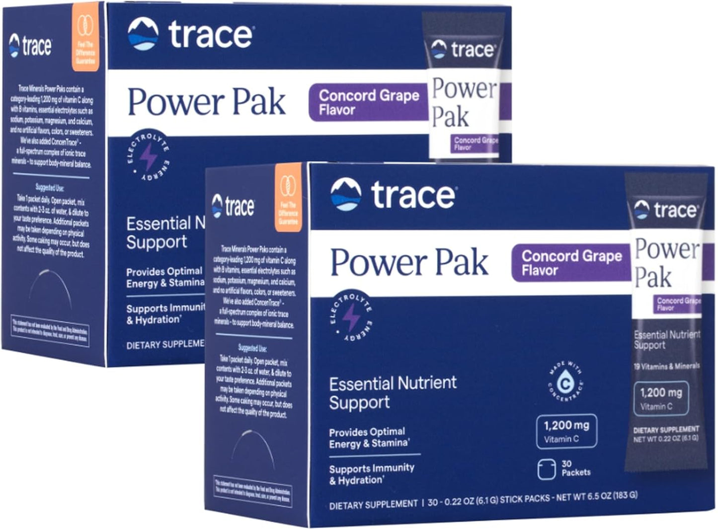 Trace Minerals Power Pak - Daily Health Support Supplement with Vitamins & Minerals - Power Packet Aids Immune Health & Hydration - Mix Powder Supports Bodily Functions - Concord Grape (60 Servings)