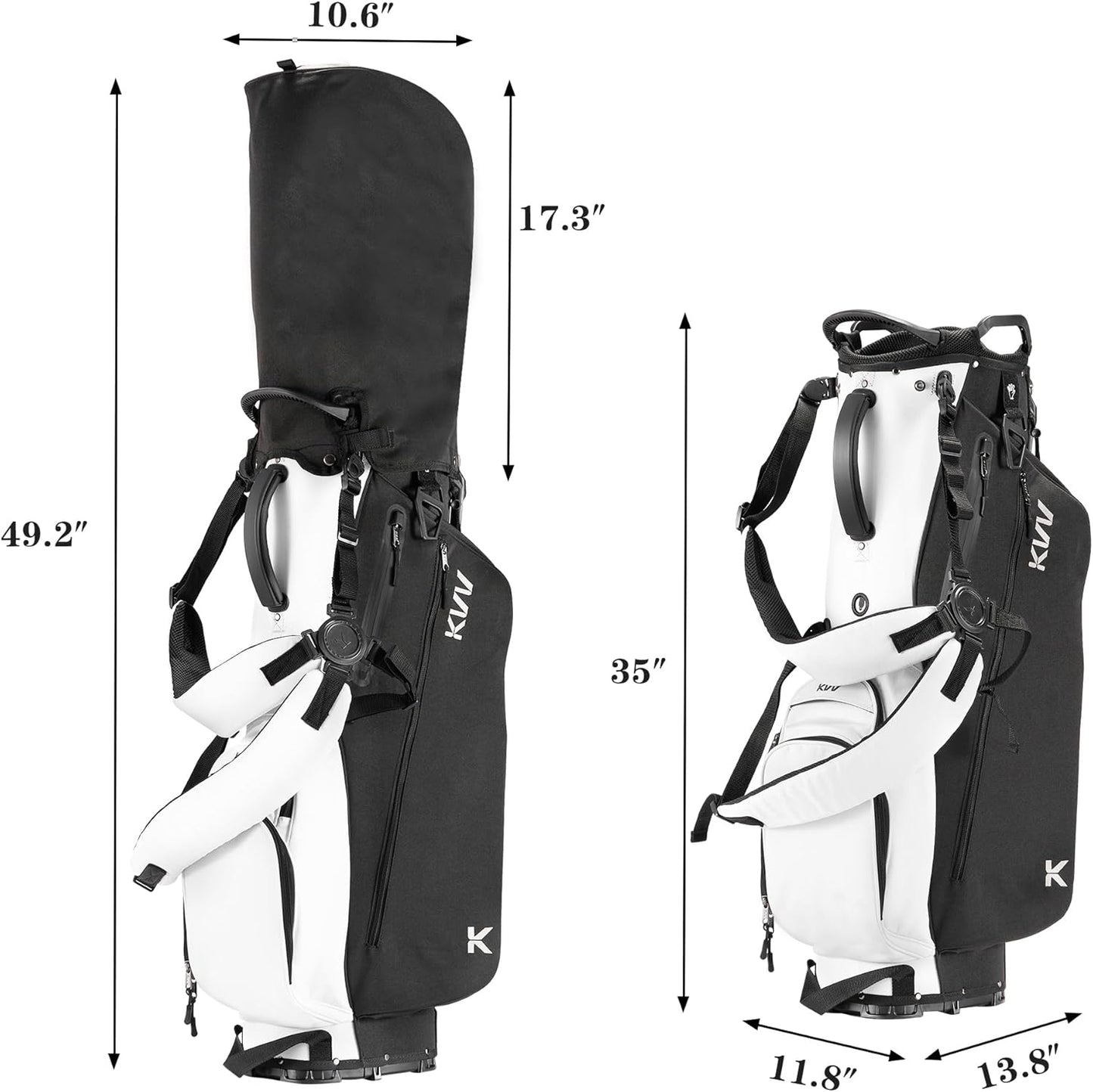 KVV Lightweight Golf Stand Bag with 7 Way Full-Length Dividers, 5 Zippered Pockets, Automatically Adjustable Dual Straps，Elegant Design