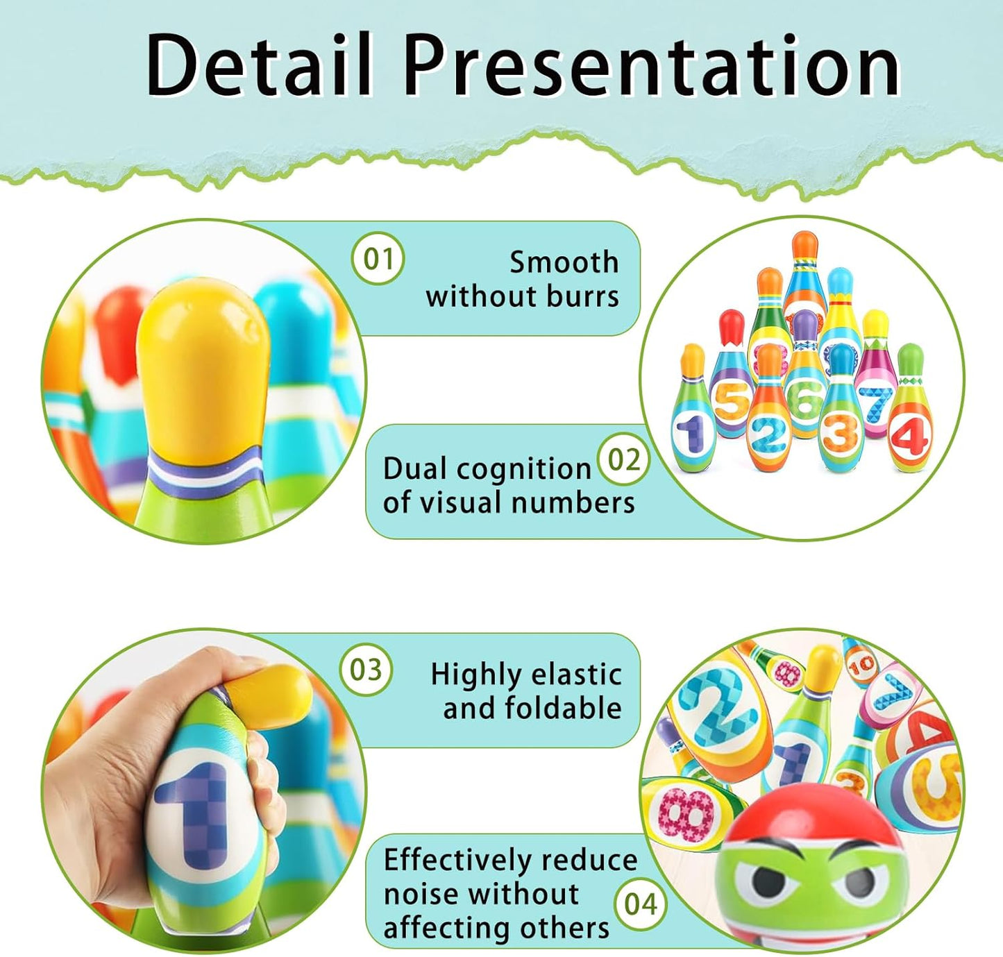 Kids Bowling Set Toy - 10PCS Soft Numbered Pins & 2 Foam Balls for Toddler Boys Girls Age 3-5, Indoor Outdoor Sports Game, Preschool Learning Toy, Birthday Gift for Ages 3 4 5 6