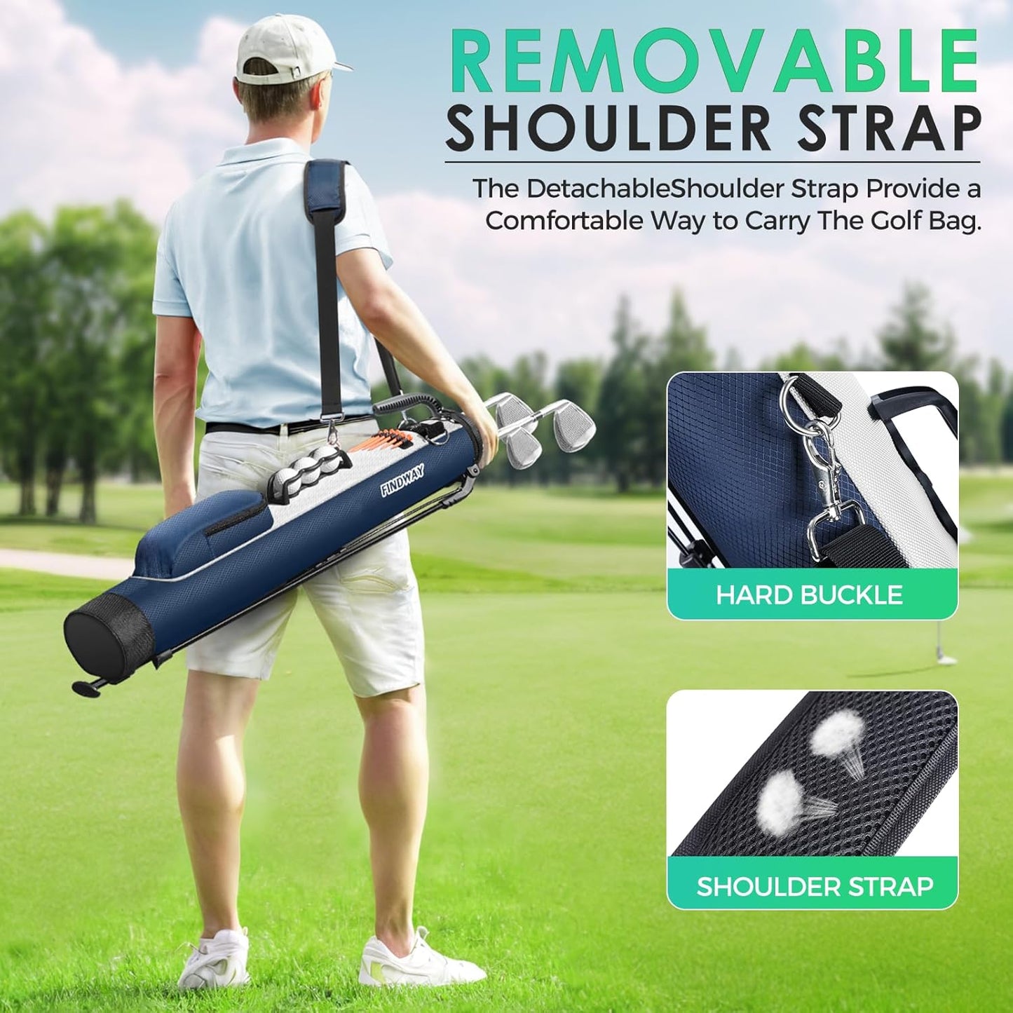 Findway Golf Stand Bag, Small Golf Bag for The Driving Range, Par 3 and Executive Courses, Lightweight Golf Club Carry Bag with Ball Holder and Pockets for Men Women