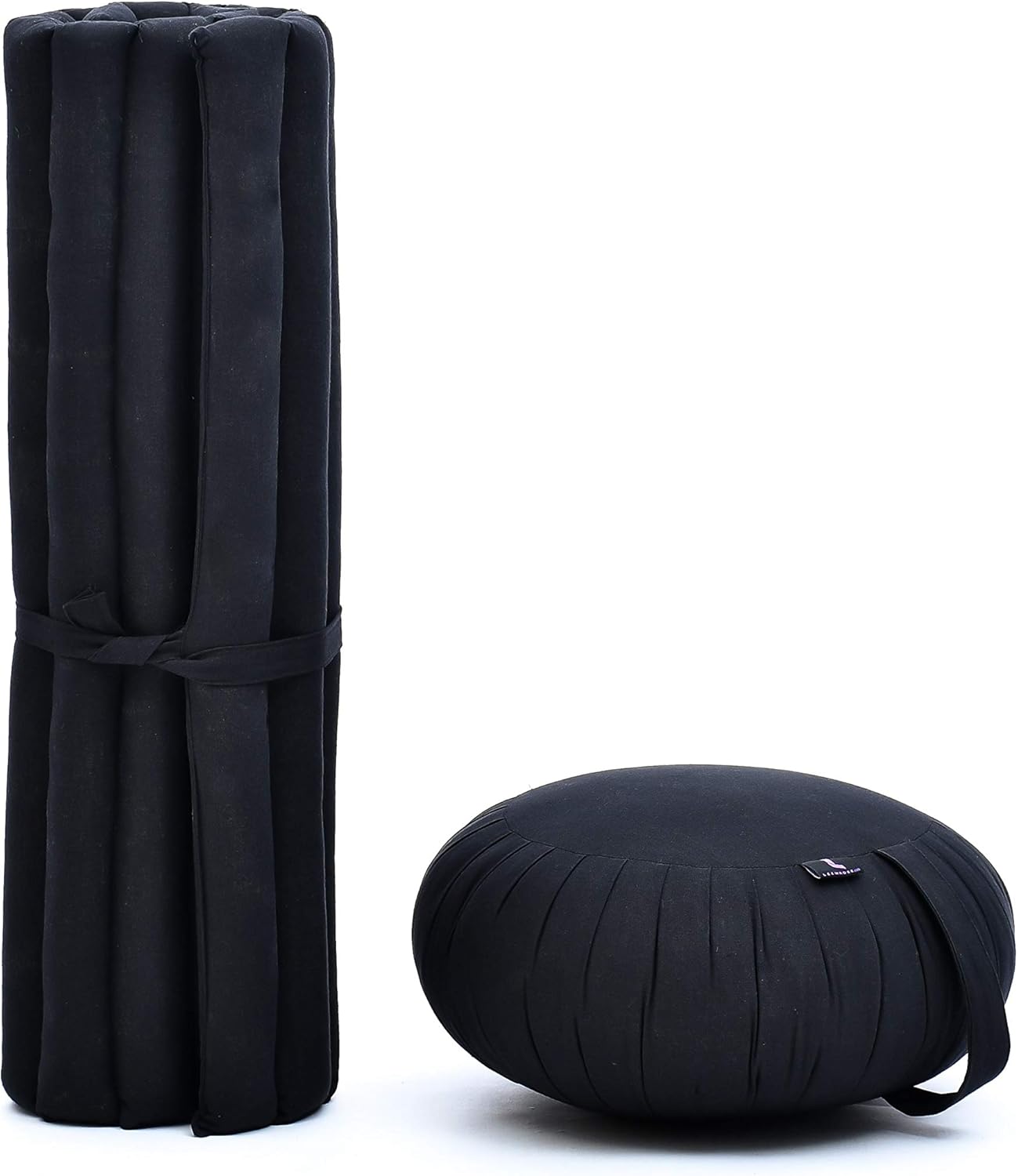 Leewadee Meditation Cushion Set – 1 Round Zafu Meditation Pillow and 1 Square Roll-Up Zabuton Meditation Mat, Pillows Bundle Filled with Kapok