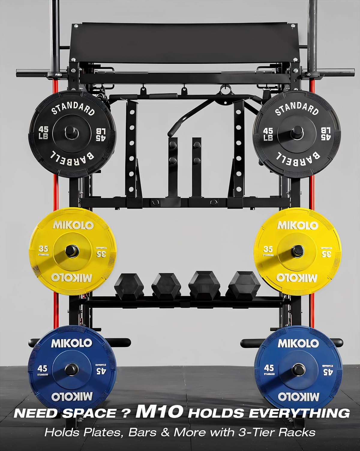 Mikolo Smith Machine, Multi-Function Power Cage with Dual Pulley System, Vertical Leg Press Attachment, Squat Rack Power Rack with More Training Attachment for Home Gym