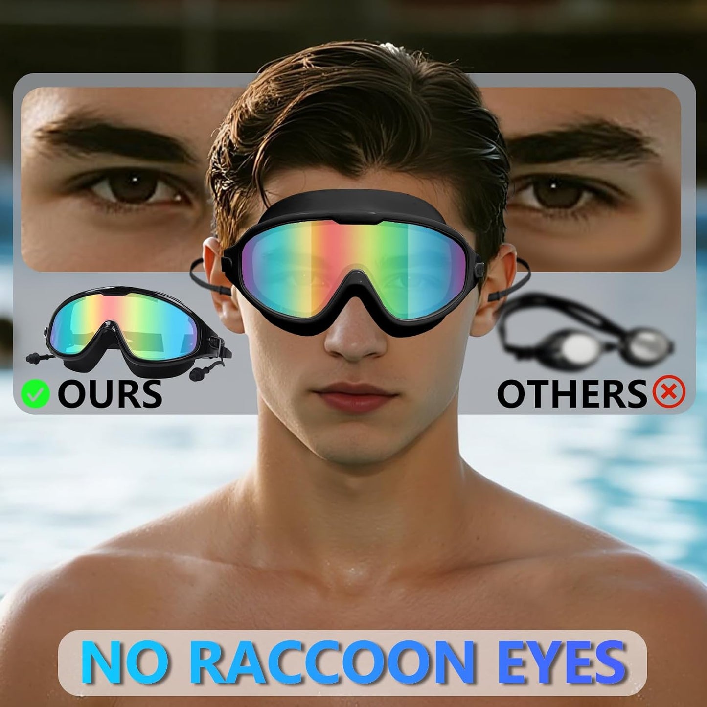 Adult Swimming Goggles for Women Men,No Leak No Fog Wide View, Sunglass Goggle with Earplugs and Nose Clip