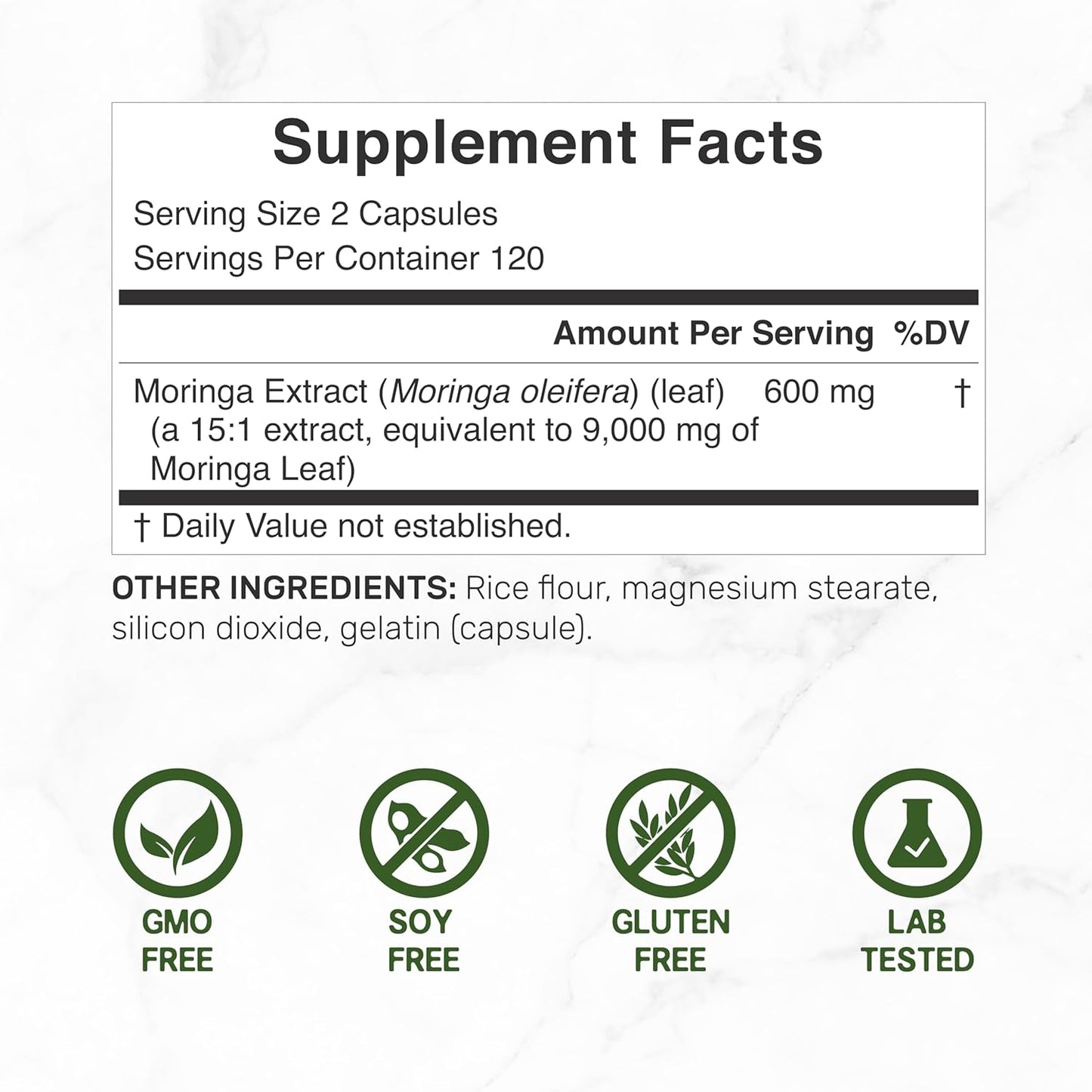 Moringa Capsules 9,000mg Herbal Equivalent, 240 Capsules – 4 Month Supply – Maximum Potency Pure Moringa Leaf Extract – Complete Green Superfood Supplement for Energy, Skin & Immune Health Support