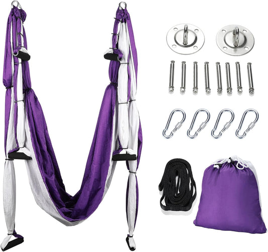 ZELUS Aerial Yoga Swing Sling Strong Yoga Hammock Kit Set Trapeze Inversion Equipment Include 2 Extensions Straps and Ceiling Mounting Kit