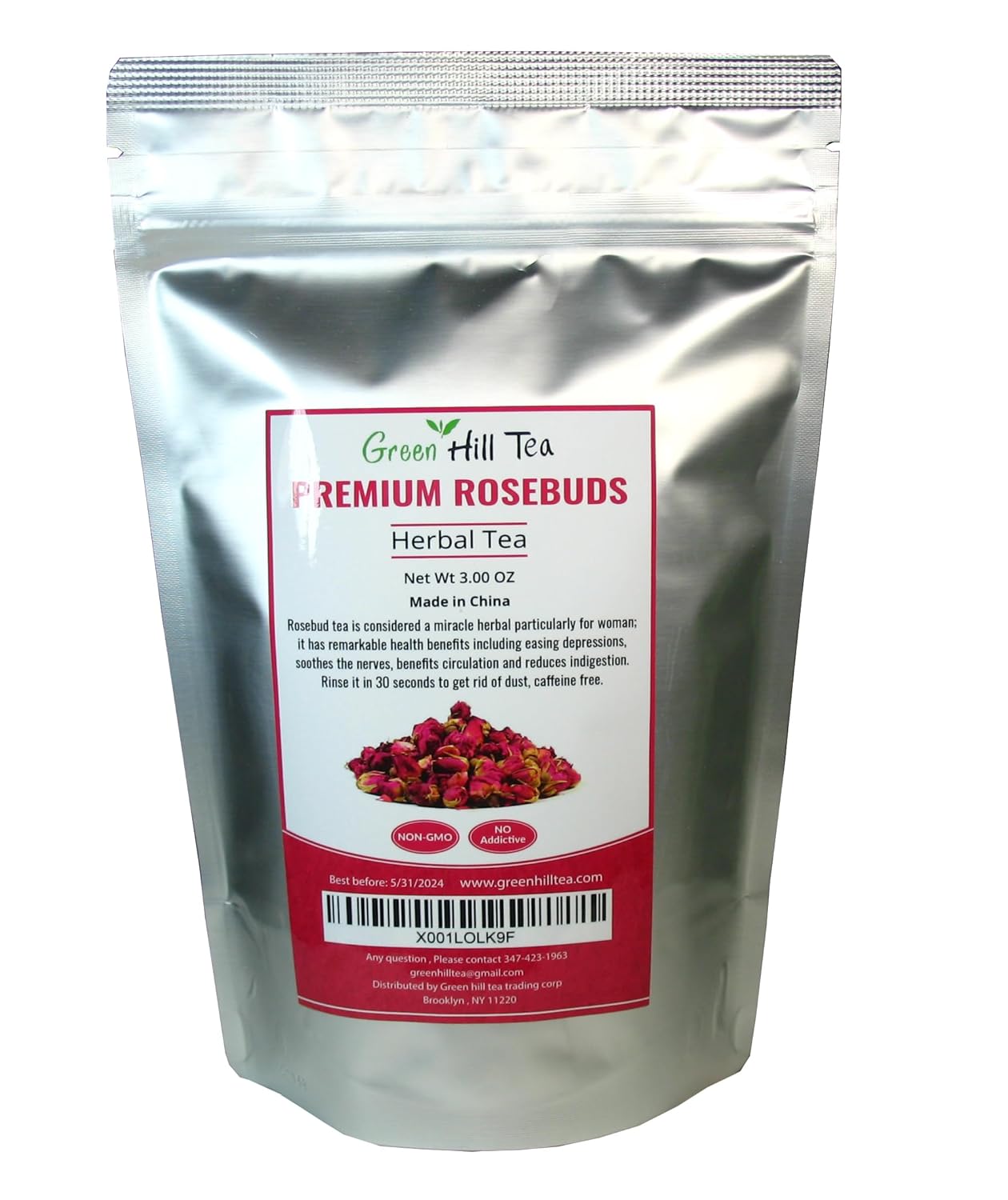 Greenhilltea Premium Dried Rose Buds Rosebud Flower Herb Loose Leaf Tea Fragrant Natural Healthy Herbal Tea 3 OZ
