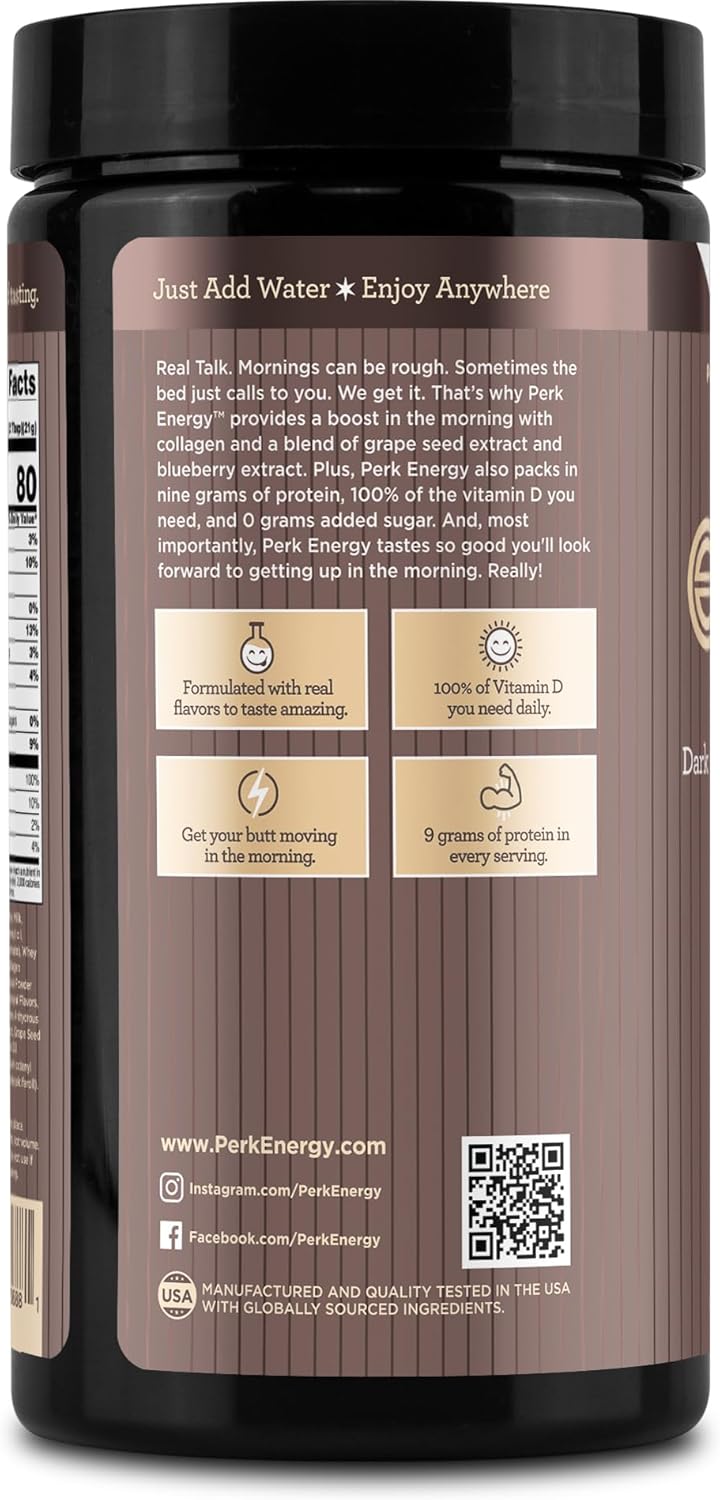 Perk Energy Original Dark Chocolate Salted Caramel Pretzel (20 Servings) - Gluten Free, Soy Free, Peanut Free