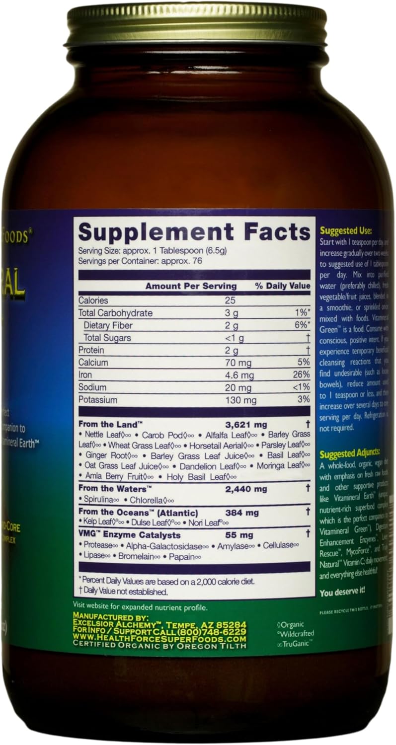 HEALTHFORCE SUPERFOODS Vitamineral Green - Mineral Supplement for Immune & Thyroid Support - Green Powder Supplement with Ingredients from The Land - Gluten-Free & Vegan - 500 Grams (Pack of 3)