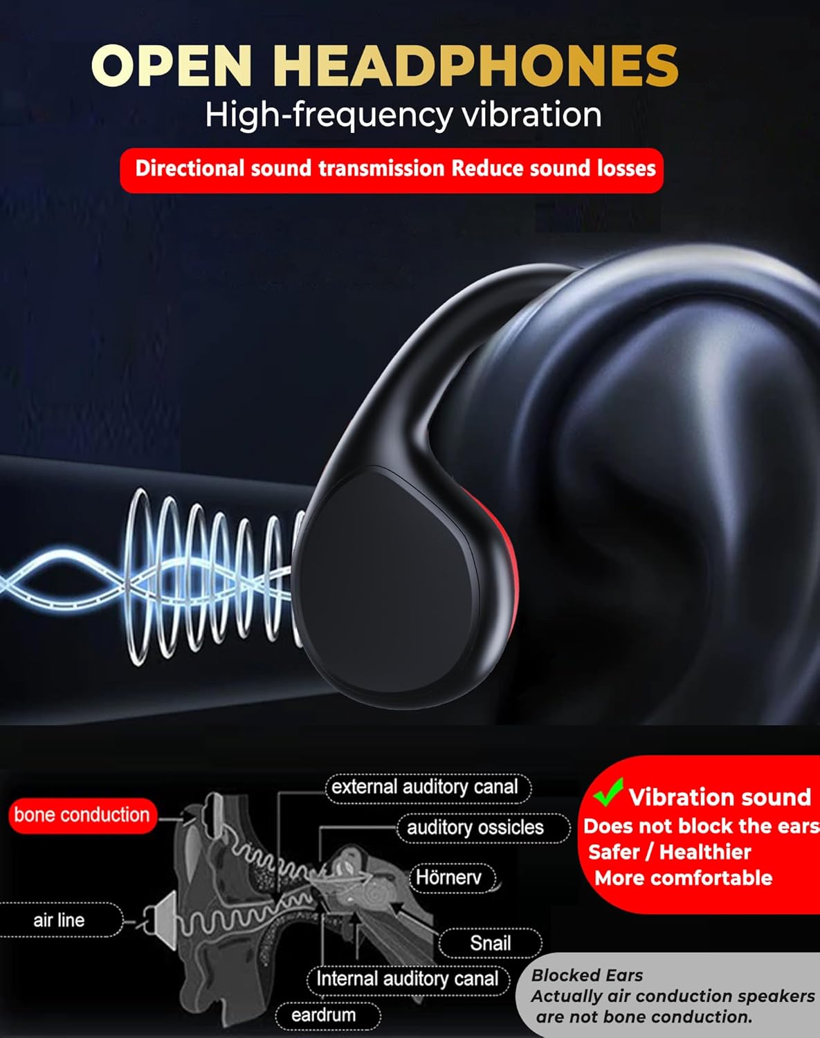 Swimming Waterproof Bone Conduction Headphones Bluetooth 5.3 lPX8 Underwater Waterproof Headphones for Swimming with 32GB MP3 Player Built in Earbuds for Sport Running Cycling Gym (Redblack)