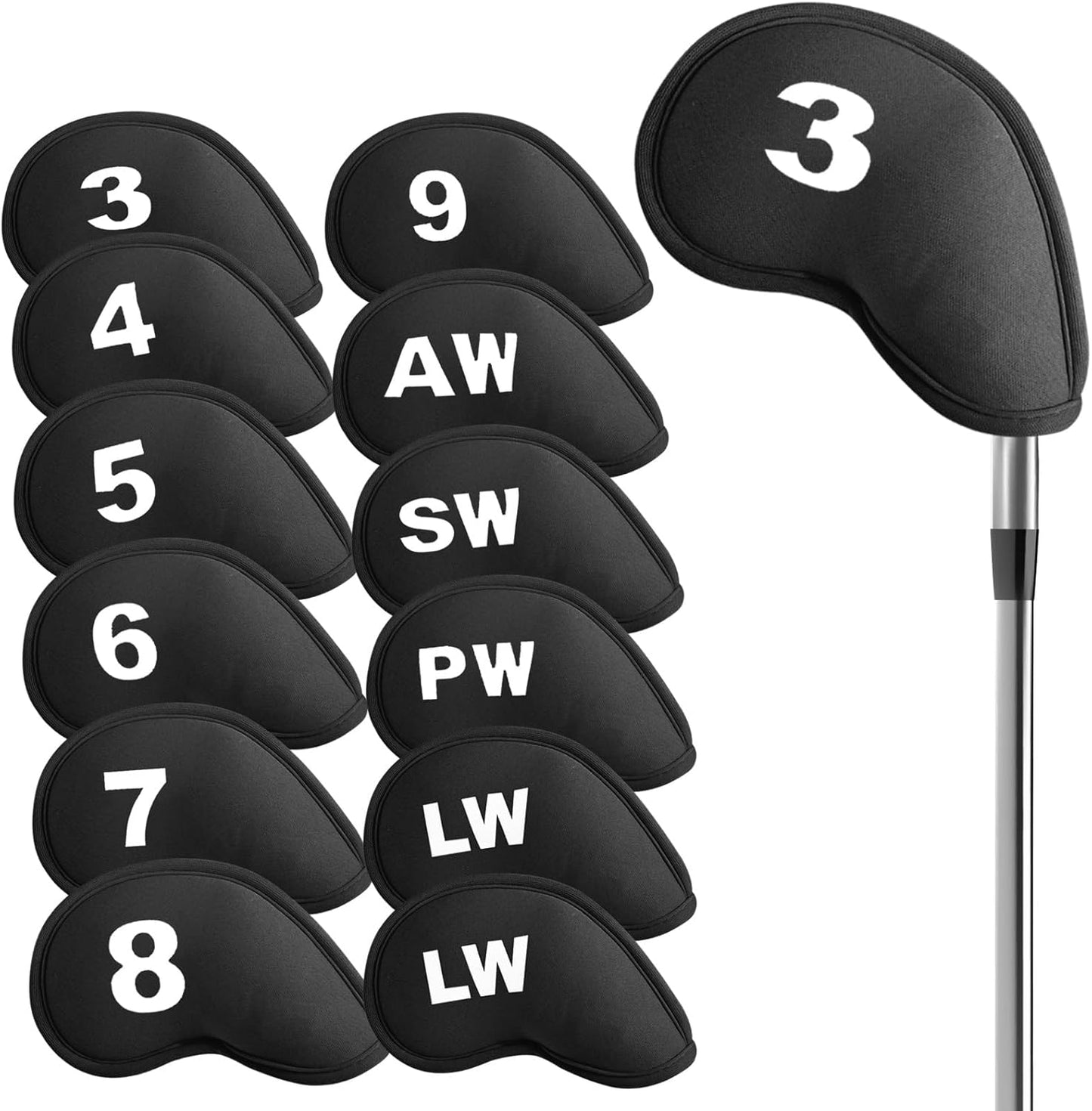 Golf Club Covers Set Neoprene Protector for Irons Value 12 Pack, Headcover Number Universal Head Cover Fit Main Irons Clubs Accessories for Women Men