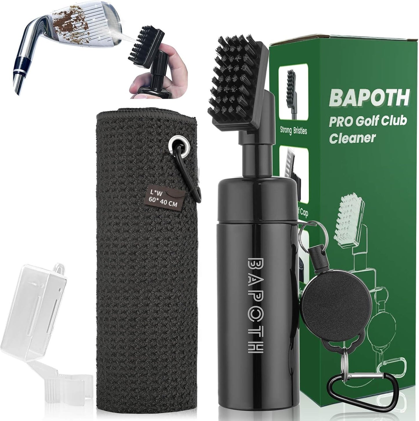 Golf Club Cleaner, Non-Leaking Stretchable Golf Club Brush with Microfiber Golf Towel (23.6 * 15.7 in), Strong Bristles Golf Brush Can Hold 5oz Water, Essentials Golf Accessories for Men