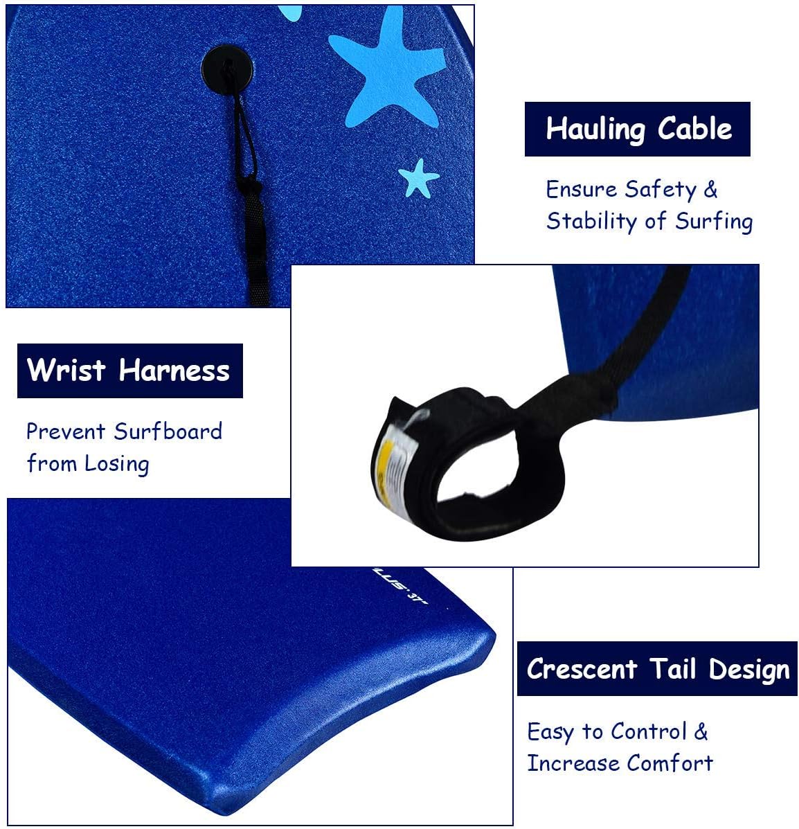 Goplus 41''/37''/33'' Lightweight Body Board for Beach, Surf Board with EPS Core, XPE Deck, HDPE Slick Bottom, Wrist Leash, Bodyboard for Kids Adults Surfing