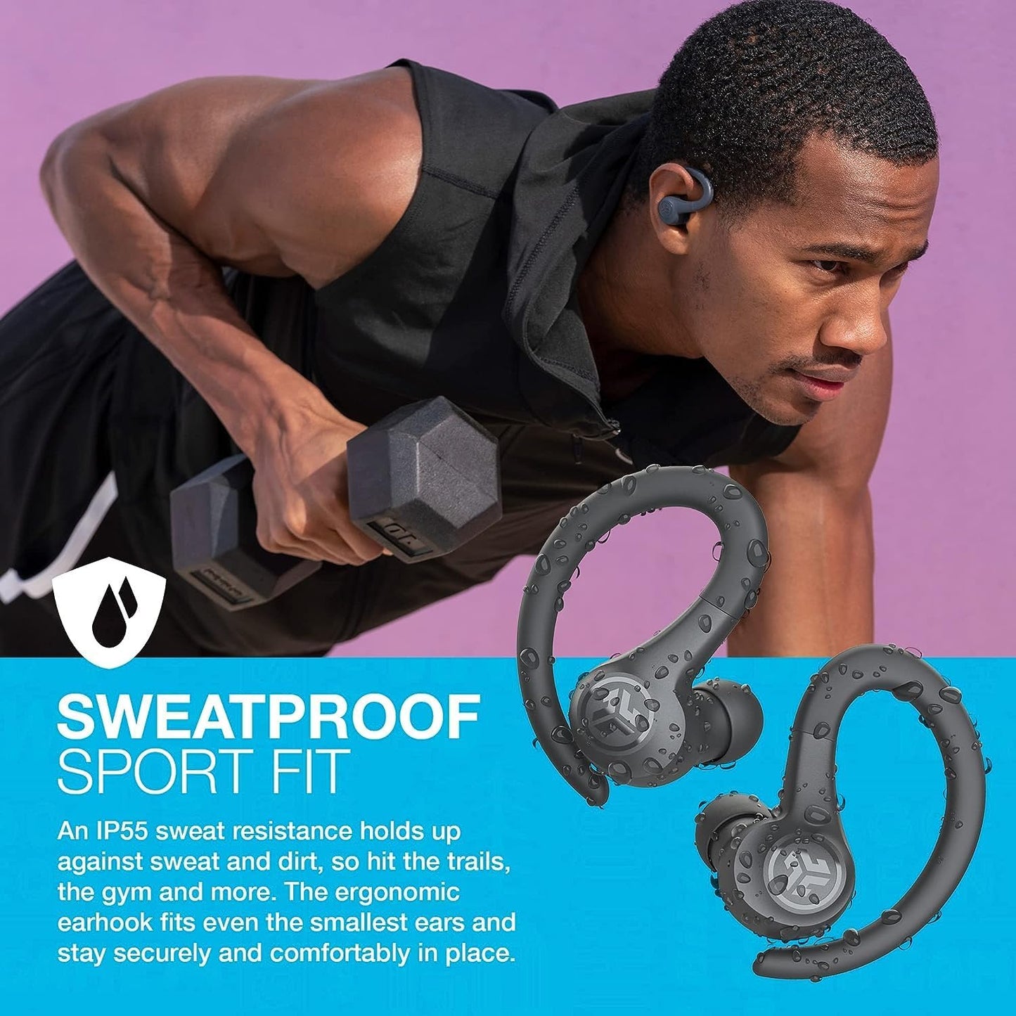 JLab Go Air Sport, Wireless Workout Earbuds Featuring C3 Clear Calling, Secure Earhook Sport Design, 32+ Hour Bluetooth Playtime, and 3 EQ Sound Settings (Graphite/Black)