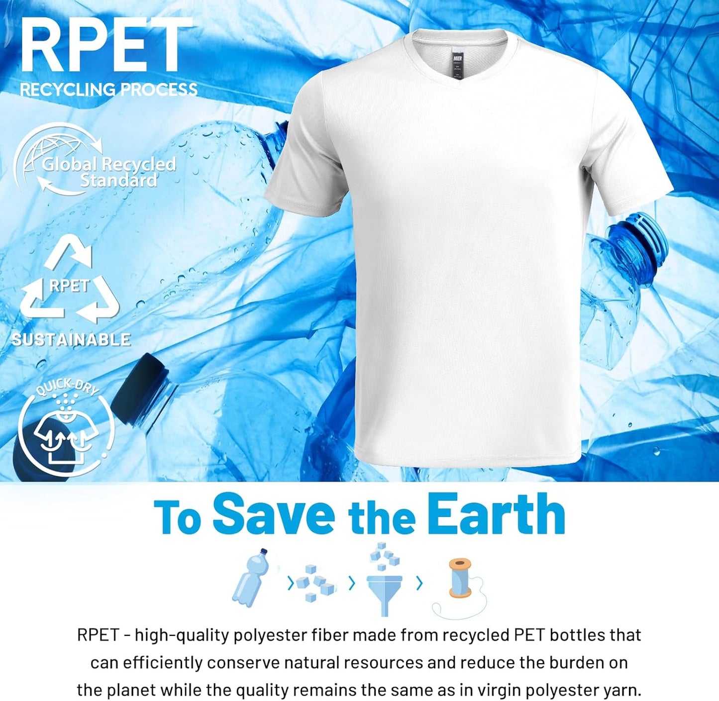 MIER Men's Quick Dry Workout Shirts Moisture Wicking Running Athletic Performance T-Shirts Recycled Polyester Top Tee