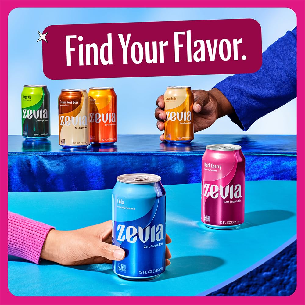Zevia Zero Sugar Soda, Cran-Raspberry, 12 oz Cans (24-Pack) – Naturally Sweetened, Non-GMO Project Verified, Gluten-Free, Vegan