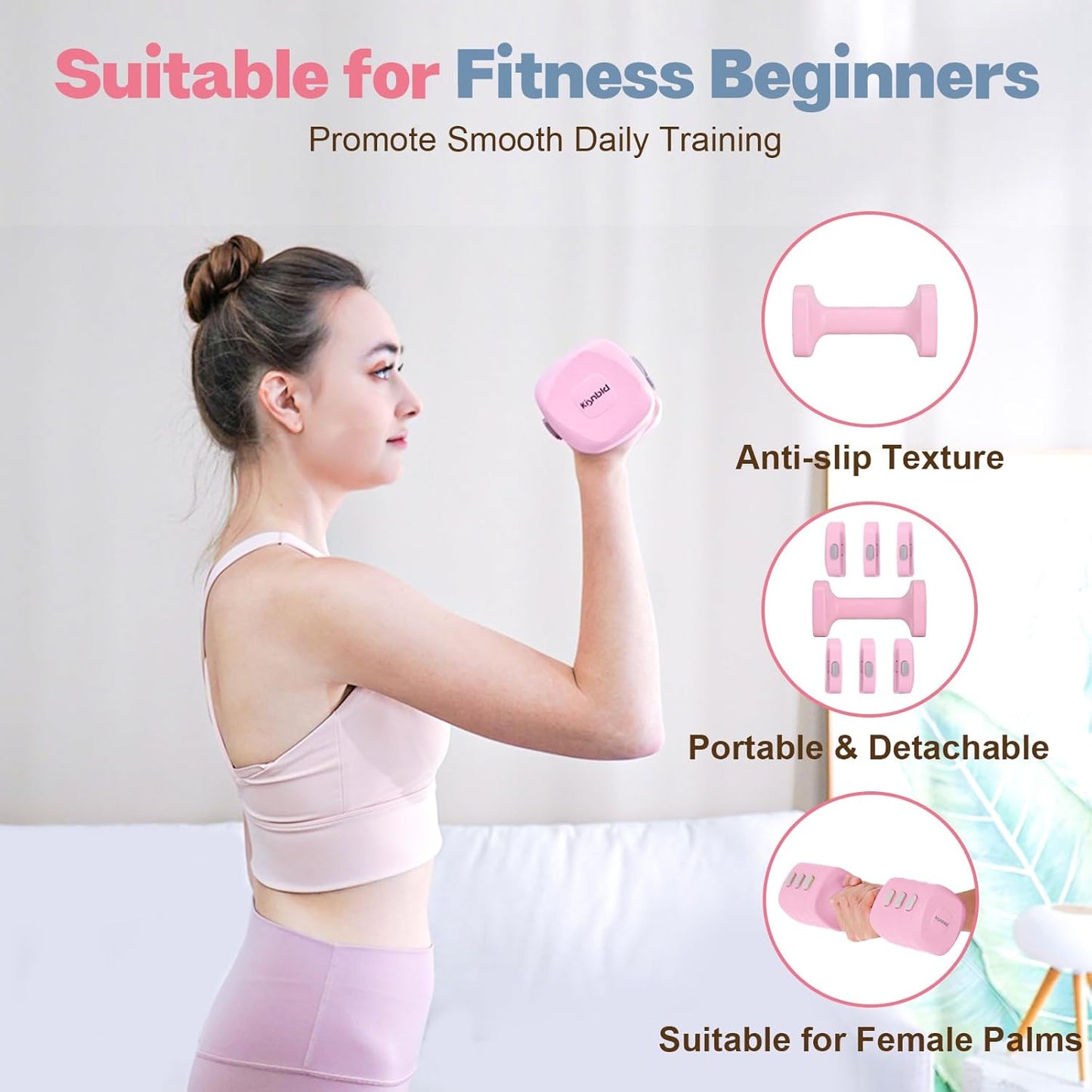 Adjustable Dumbbell Set of 2, 4 in 1 Free Weights Dumbbells Set for Women with Fast Adjustment, Each 2lb 3lb 4lb 5lb Hand Weights Set for Home Gym & Outdoor Exercise Training