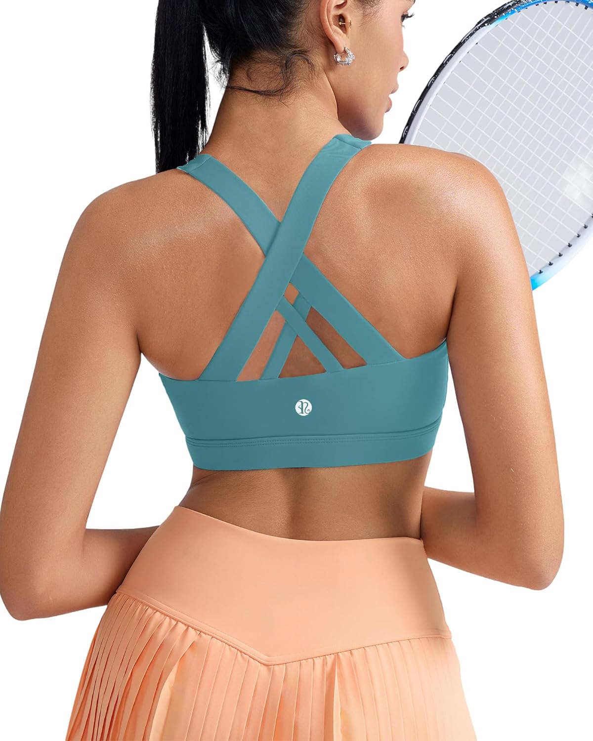 RUNNING GIRL Sports Bra for Women, Criss-Cross Back Padded Strappy Sports Bras Medium Support Yoga Bra with Removable Cups